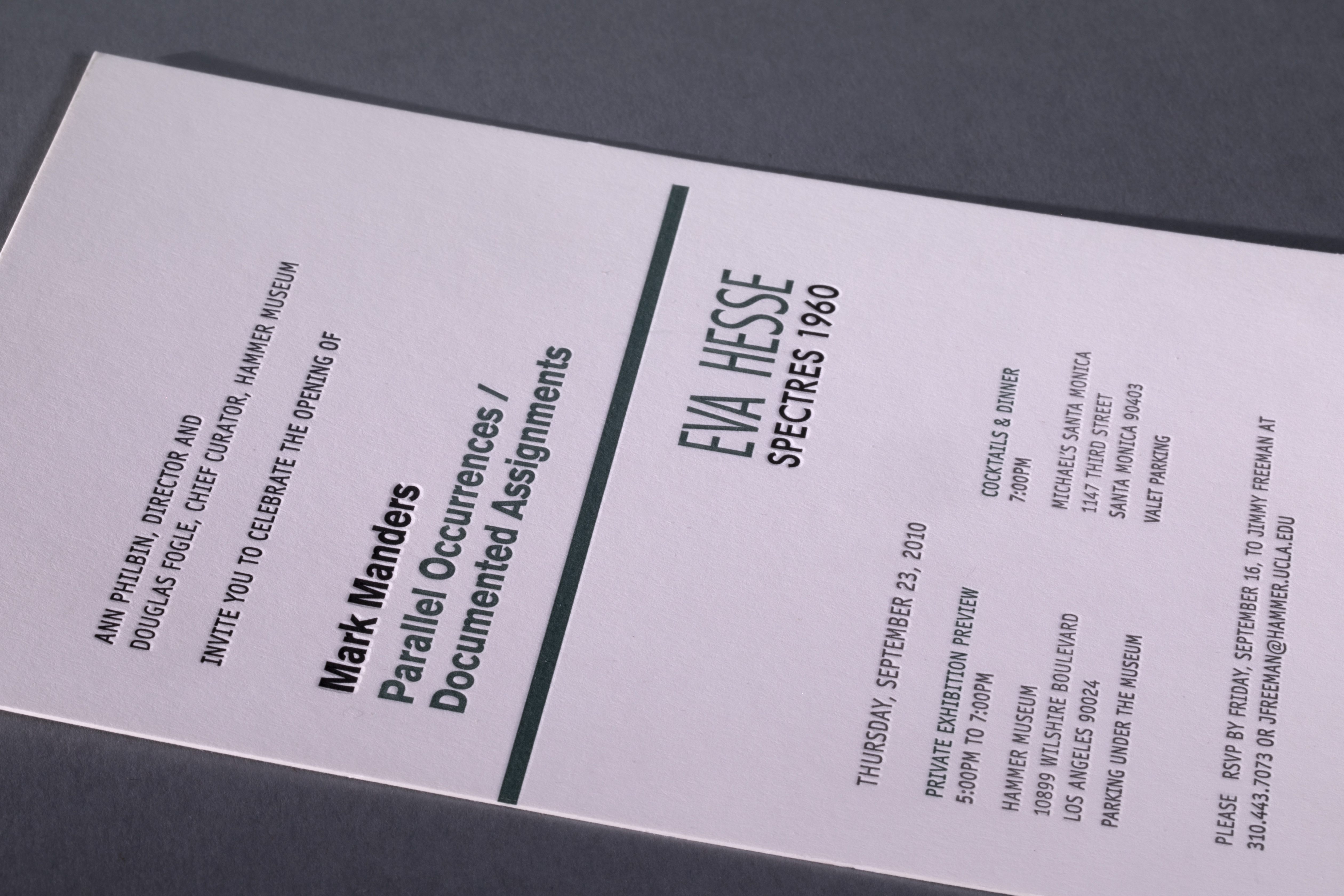 LETTERPRESSMark Manders and Eva Hesse opening invitation