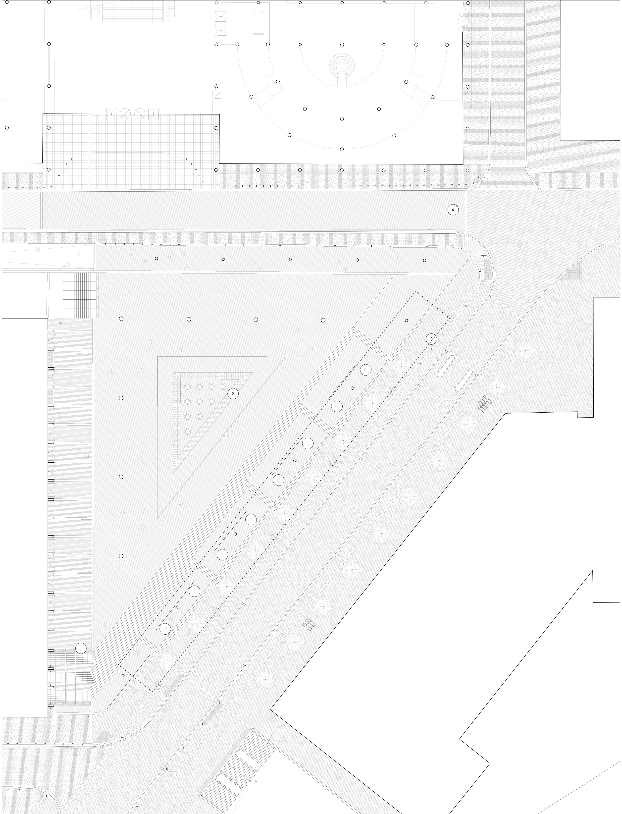 Existing Arena Square, 2004-2019. The existing site is surrounded by 3 buildings, with Wembley Park Boulevard running through it, designed for cars but in fact a pedestrian street. Engineers Way to the north runs along the 92 bus route and is a low-medium traffic road. Vehicle access for Arena Square comes from this edge.