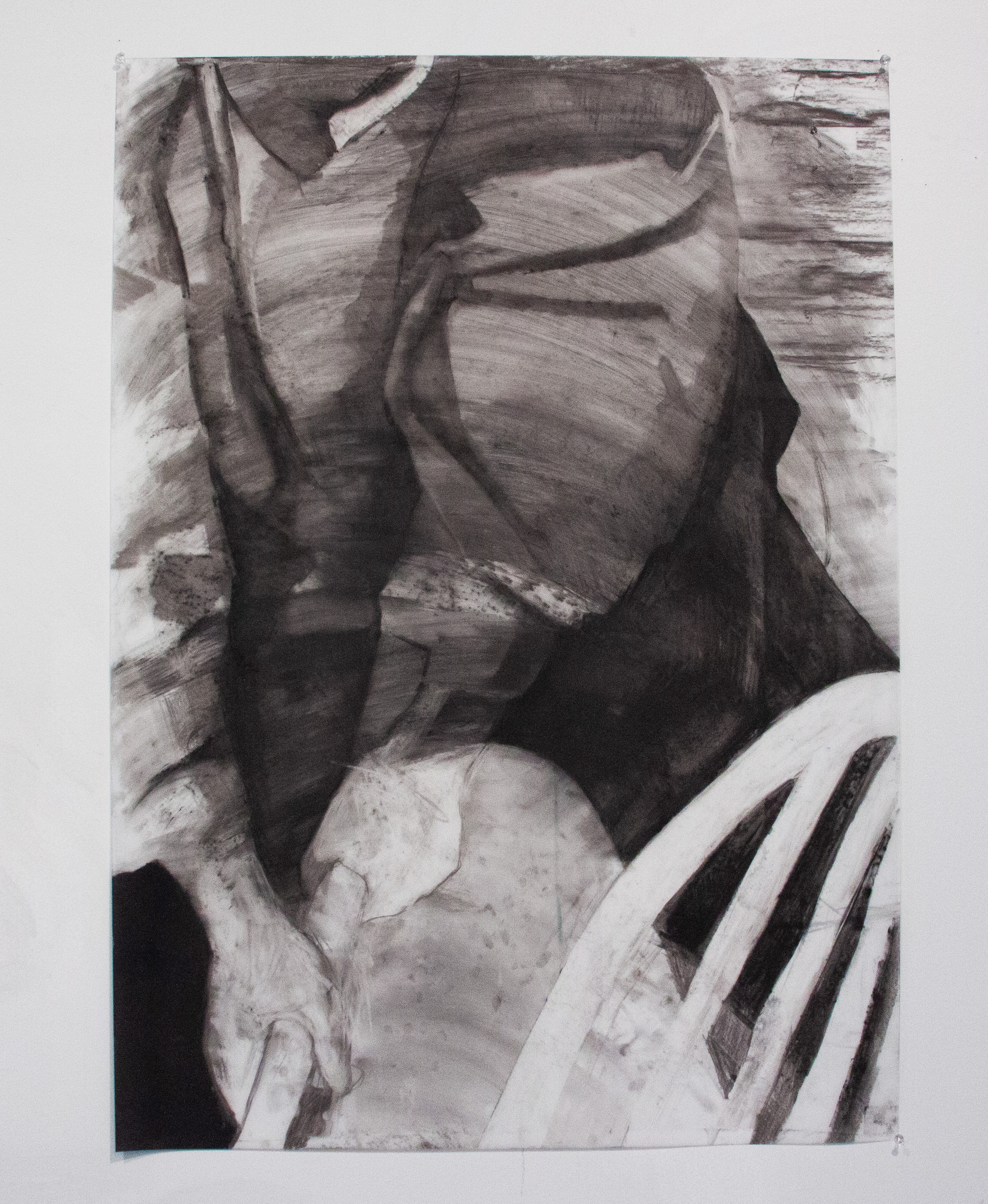 Collision Expert I, charcoal on vellum, 42” x 25, 2025