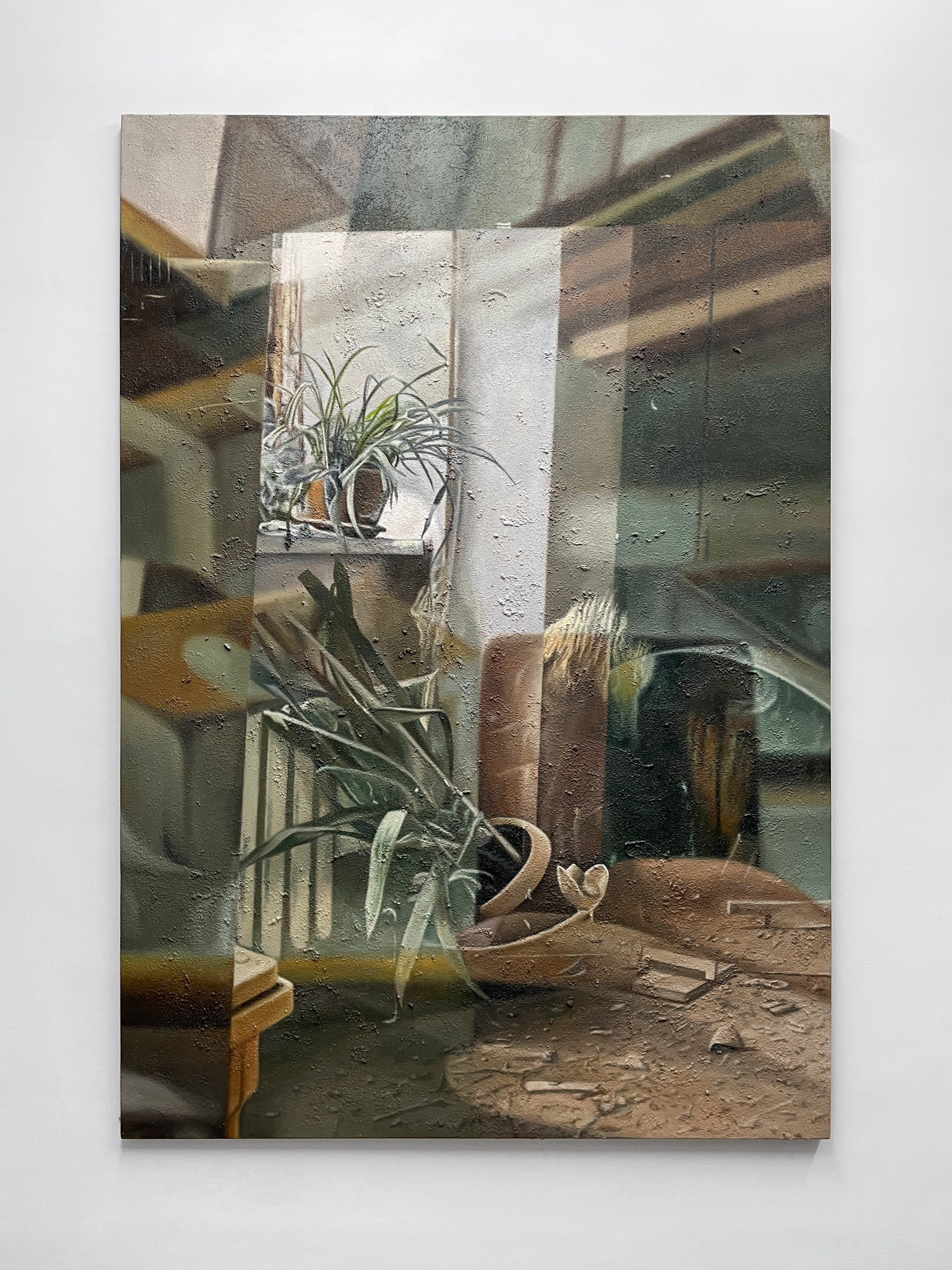 Corridor of the Mykhailo Boichuk Kyiv State AcademySoil, sand, dust, acrylic, oil on canvas, 200x140 cm, 2025