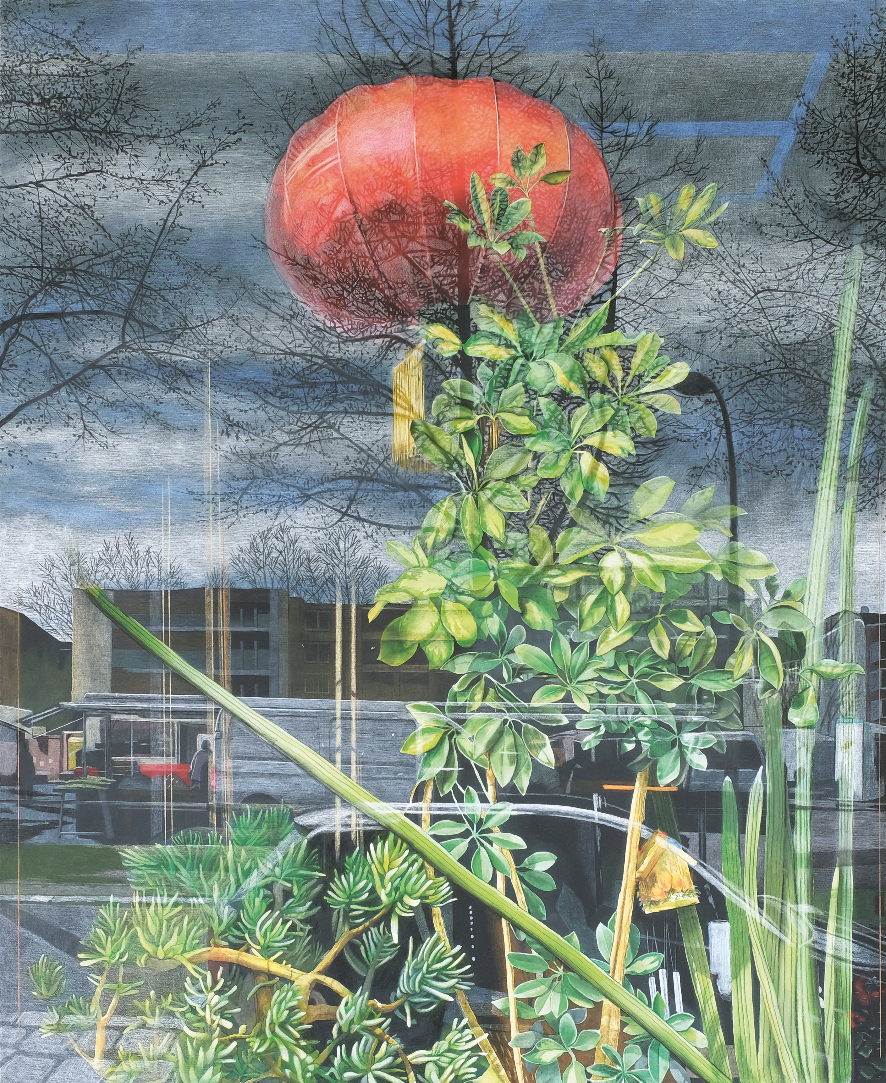 HB, Acrylics and colored pencils on canvas 220 x 180 cm, 2023