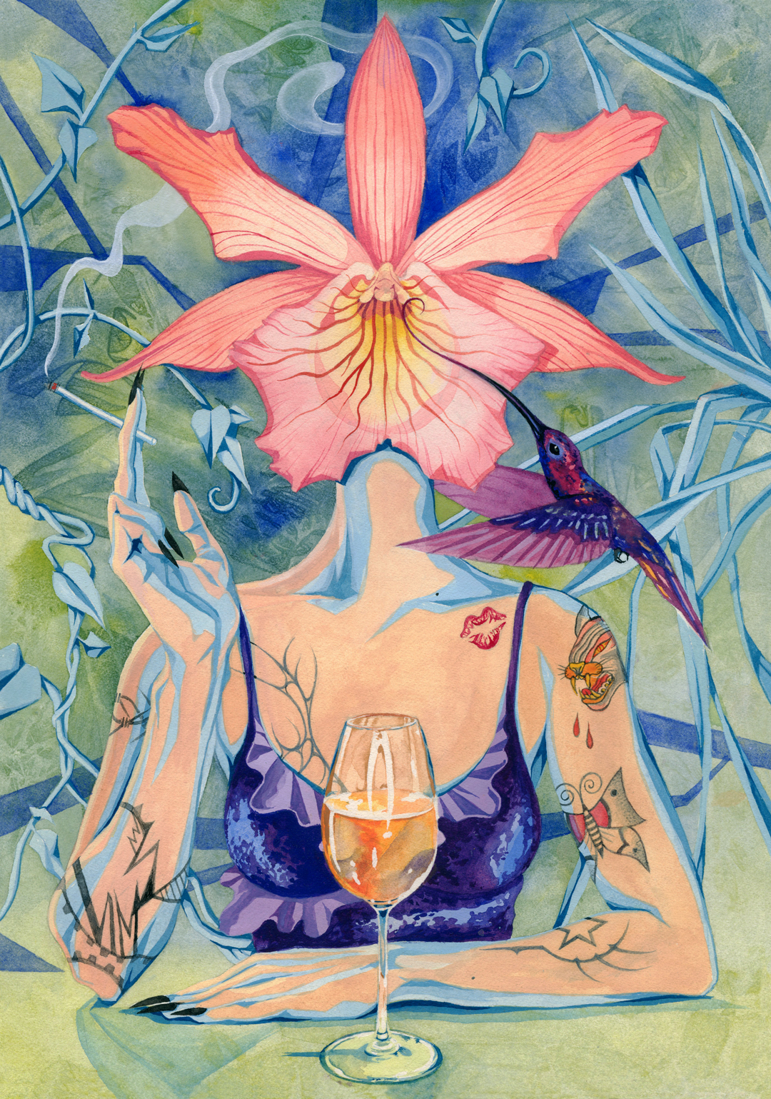 Nectar (2024), 21 cm x 29,5 cm, watercolor & gouache on paper. Commissioned for Harju8 restaurant.