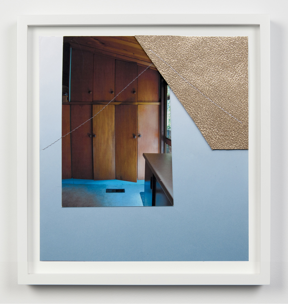 Jude Broughan, Aurora Terrace, 2017. Archival pigment print, Pantone paper, metallic leather, and thread, 10 x 11 inches