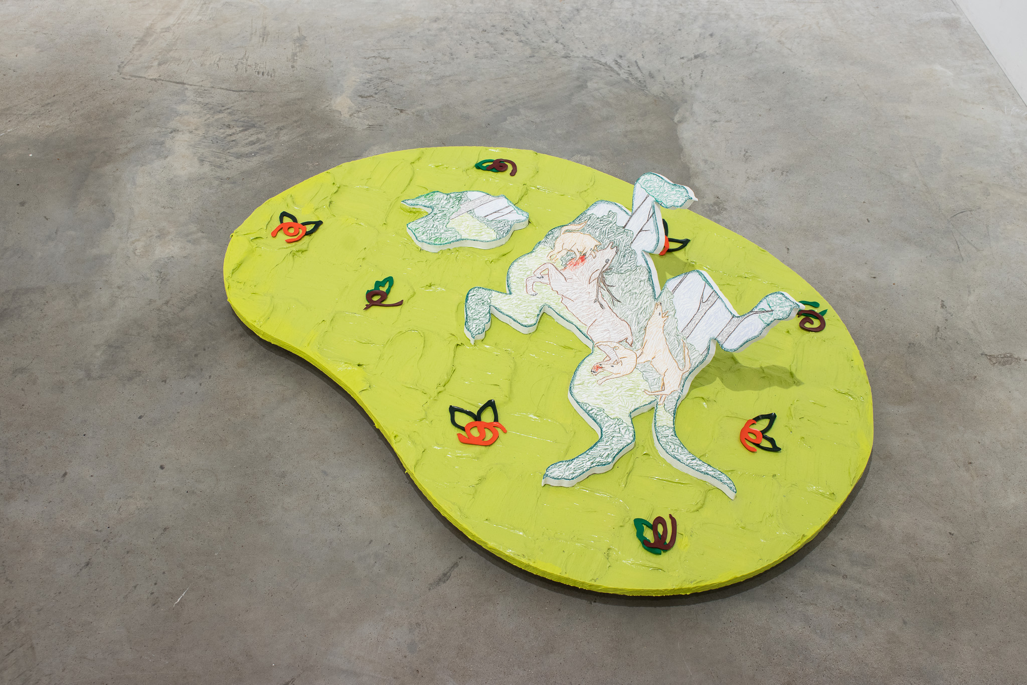 Playing Submissive  2021, 31” x 22” x 8.5”, color pencil, crayon, and acrylic paint on plywood
