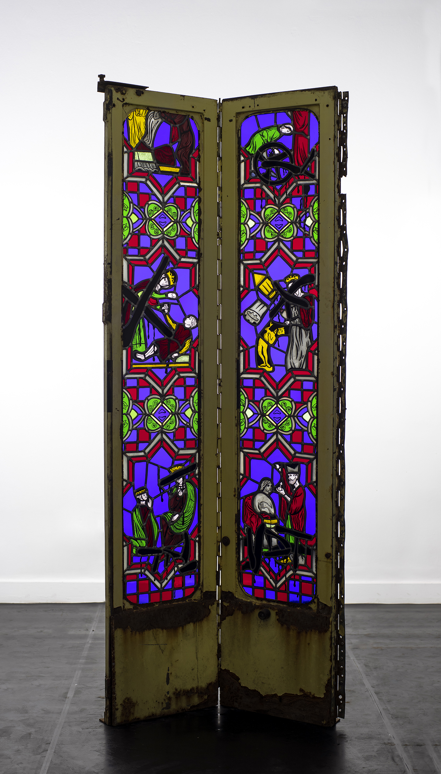 6º Parada (serie mire atrás al bajar)Vitral con soldadura de plomo ensamble en puerta de colectivo200 x 83 cm2024(No disponible)