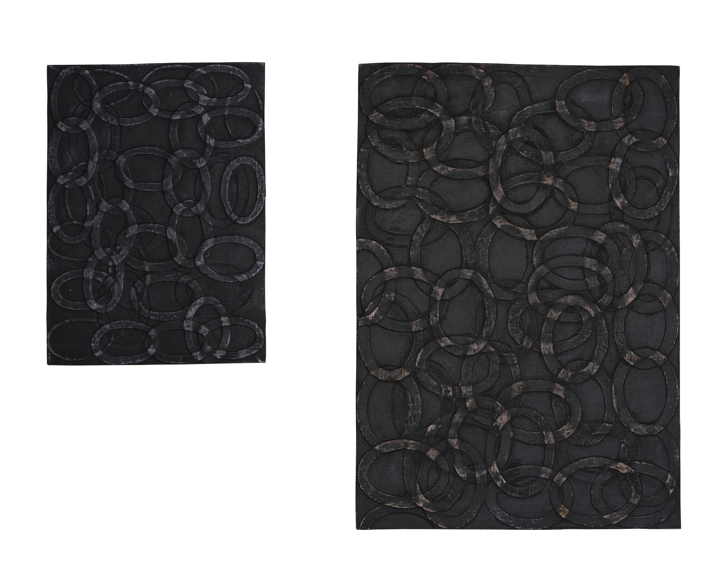  Chains, 2021/2022 – Color pencil, oil and wax on layered canvas and cloth .  30 x 21 cm .  42 x 30 cm