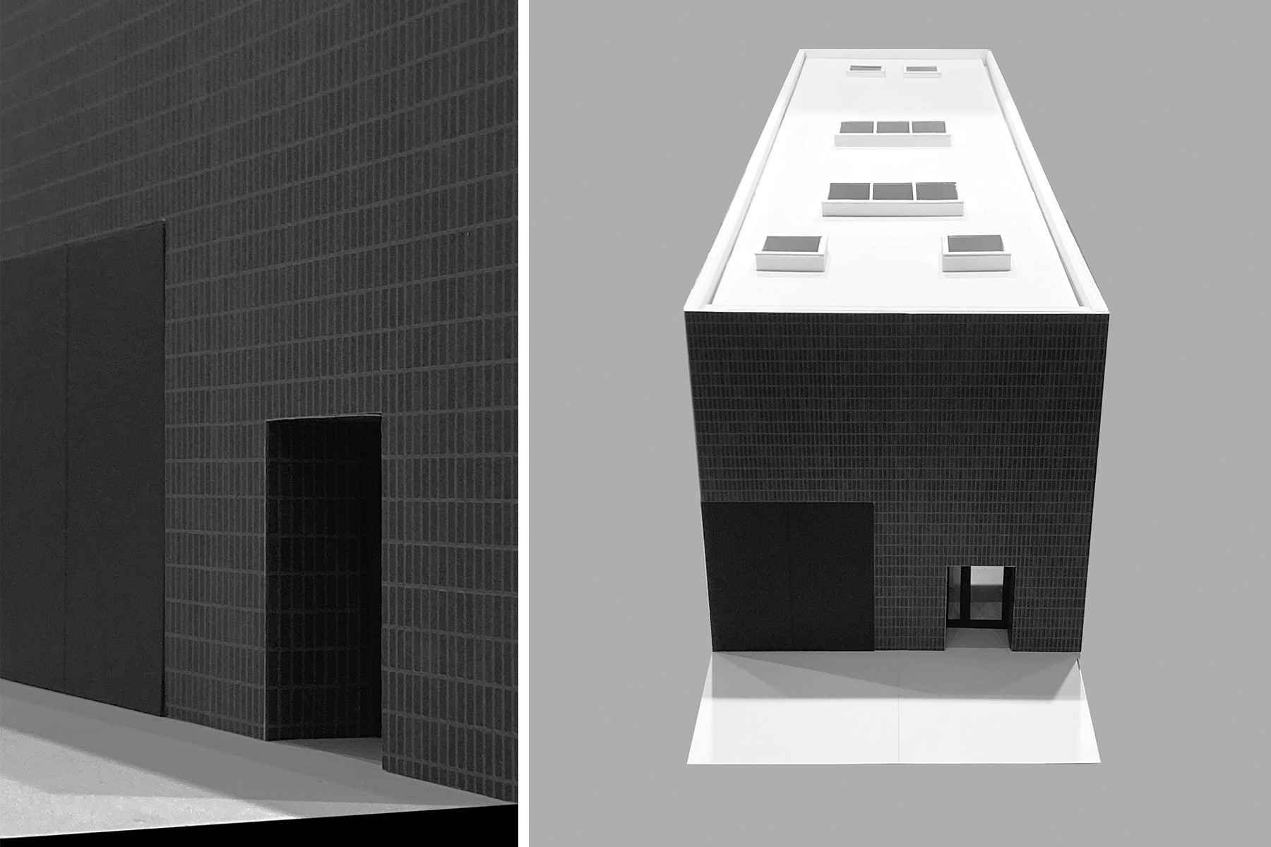 ● Model View from above and detail view of exterior stacked bond brickwork / Richardson Studio, Studio Pendleton / Frederick Tang Architecture / Role: Project Manager / Brooklyn, NY (2022-23)