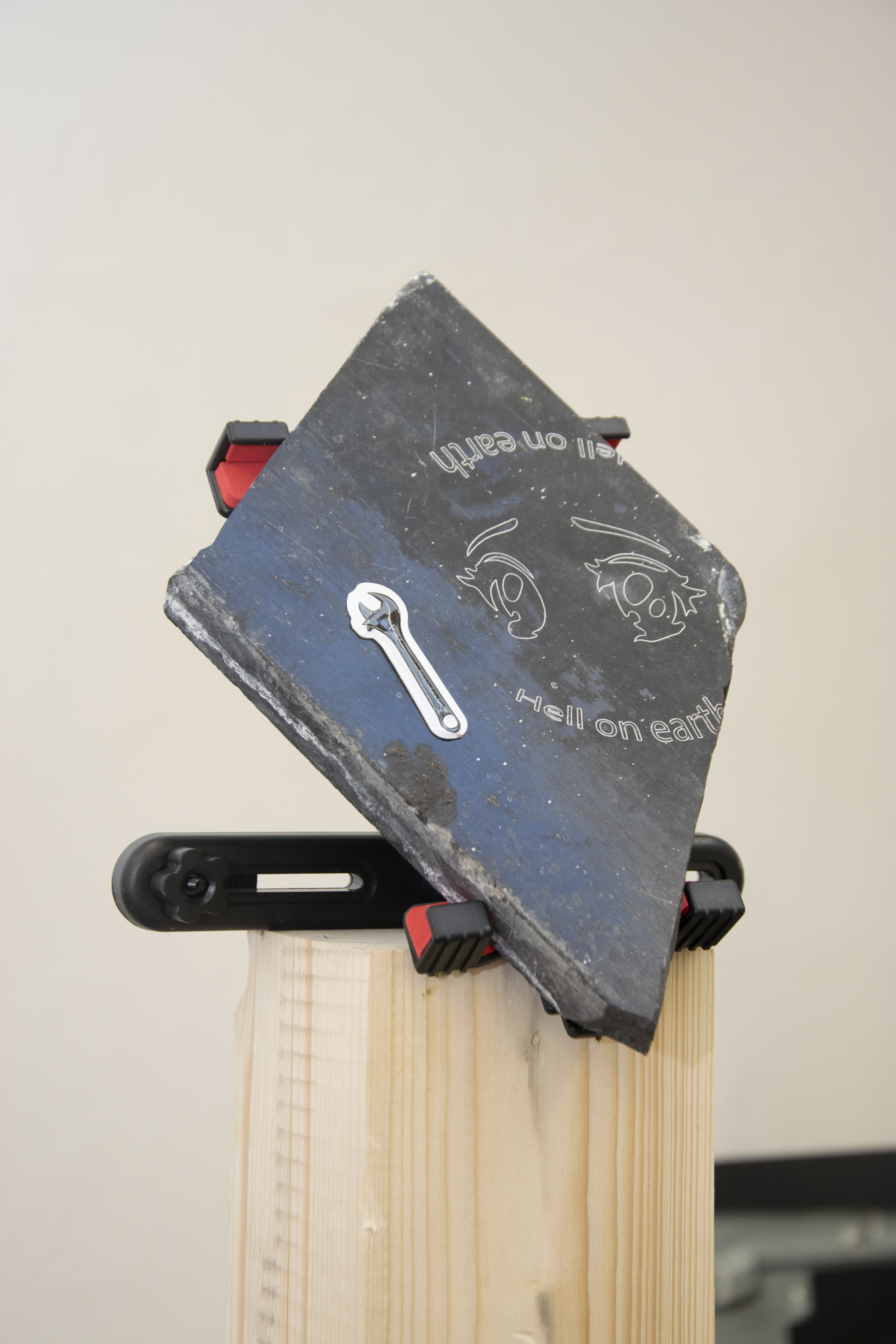 laser cut stone, sticker, wood
