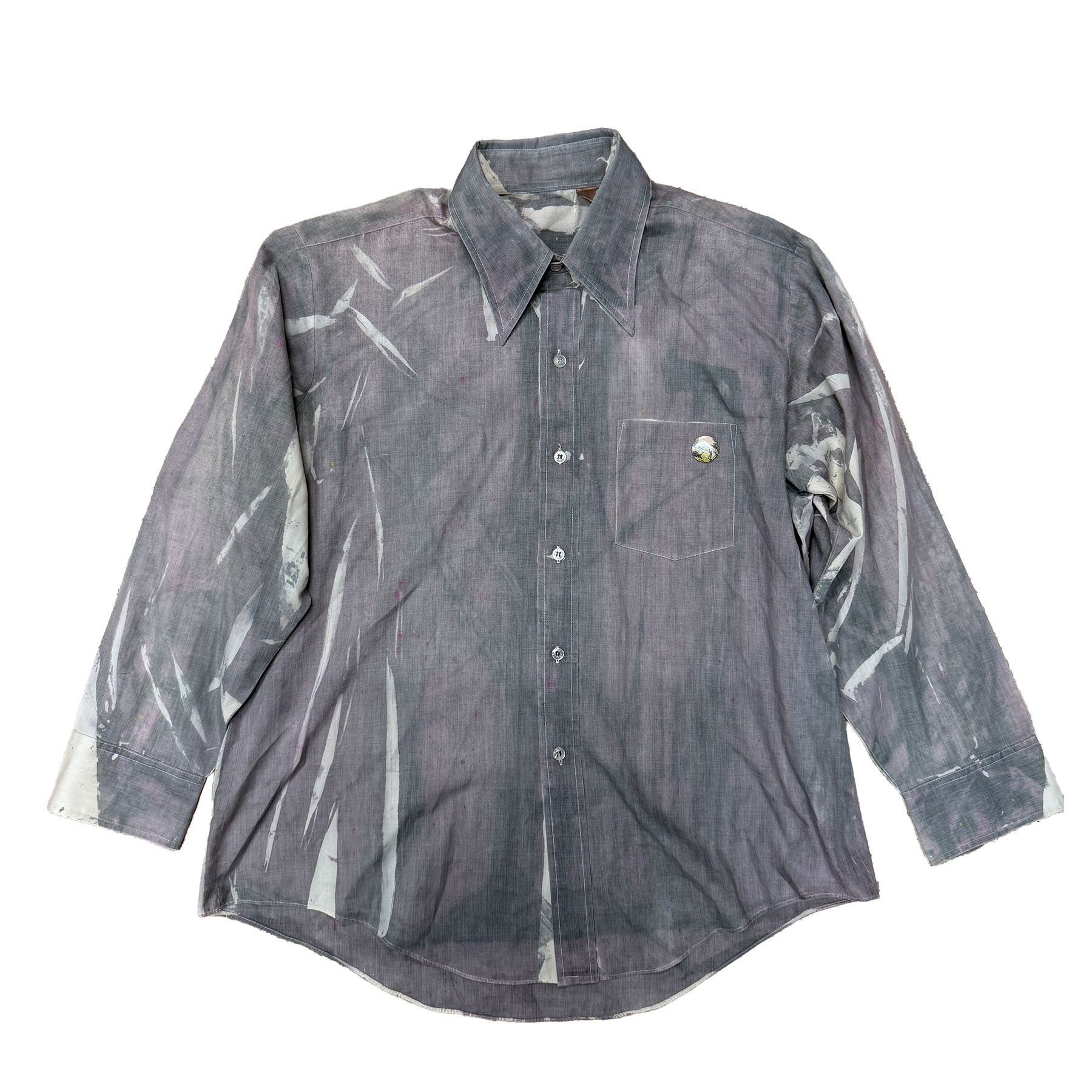 reclaimed vintage dress shirt allover printed with textile dye