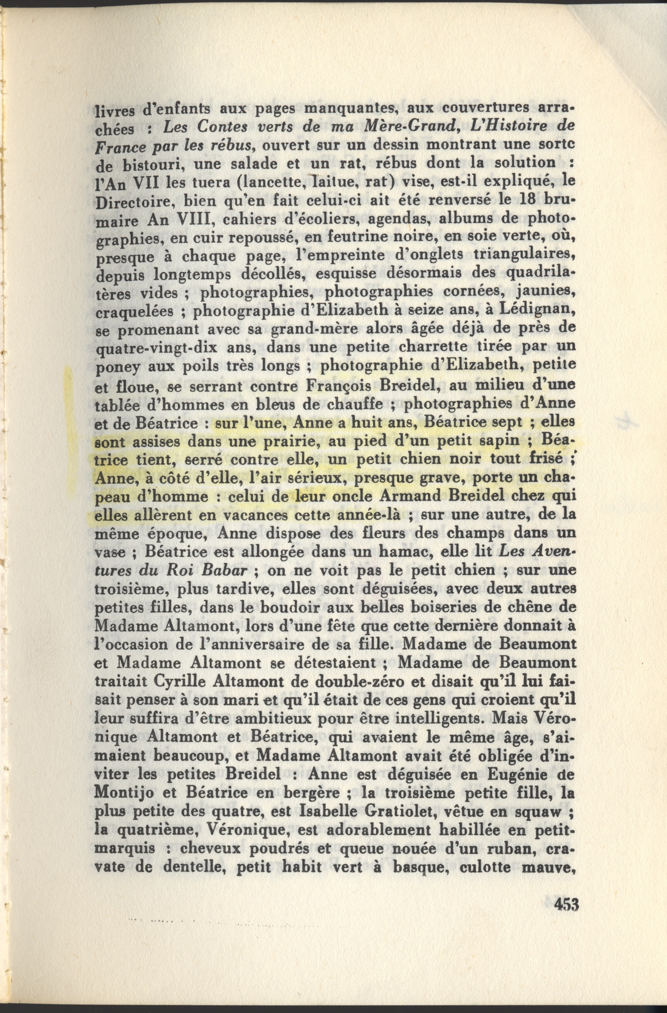 From Georges Perec&rsquo;s  Life: A User&rsquo;s Manual (1978), the highlighted referring to the picture of Kate with her sister Nora & the black cat