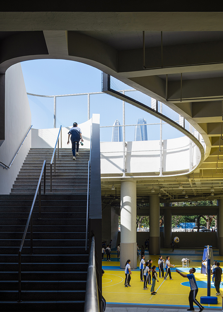 stair connecting the lower and the upper sports fields