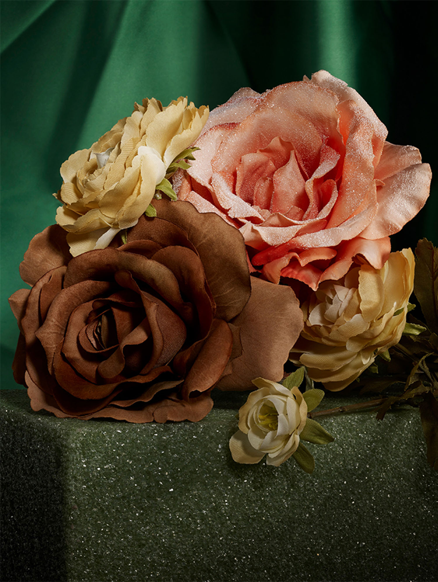 KMA stylist Sara Wacksman designs set for a conceptual photo of a few pink flowers on a block for Pan & The Dream 