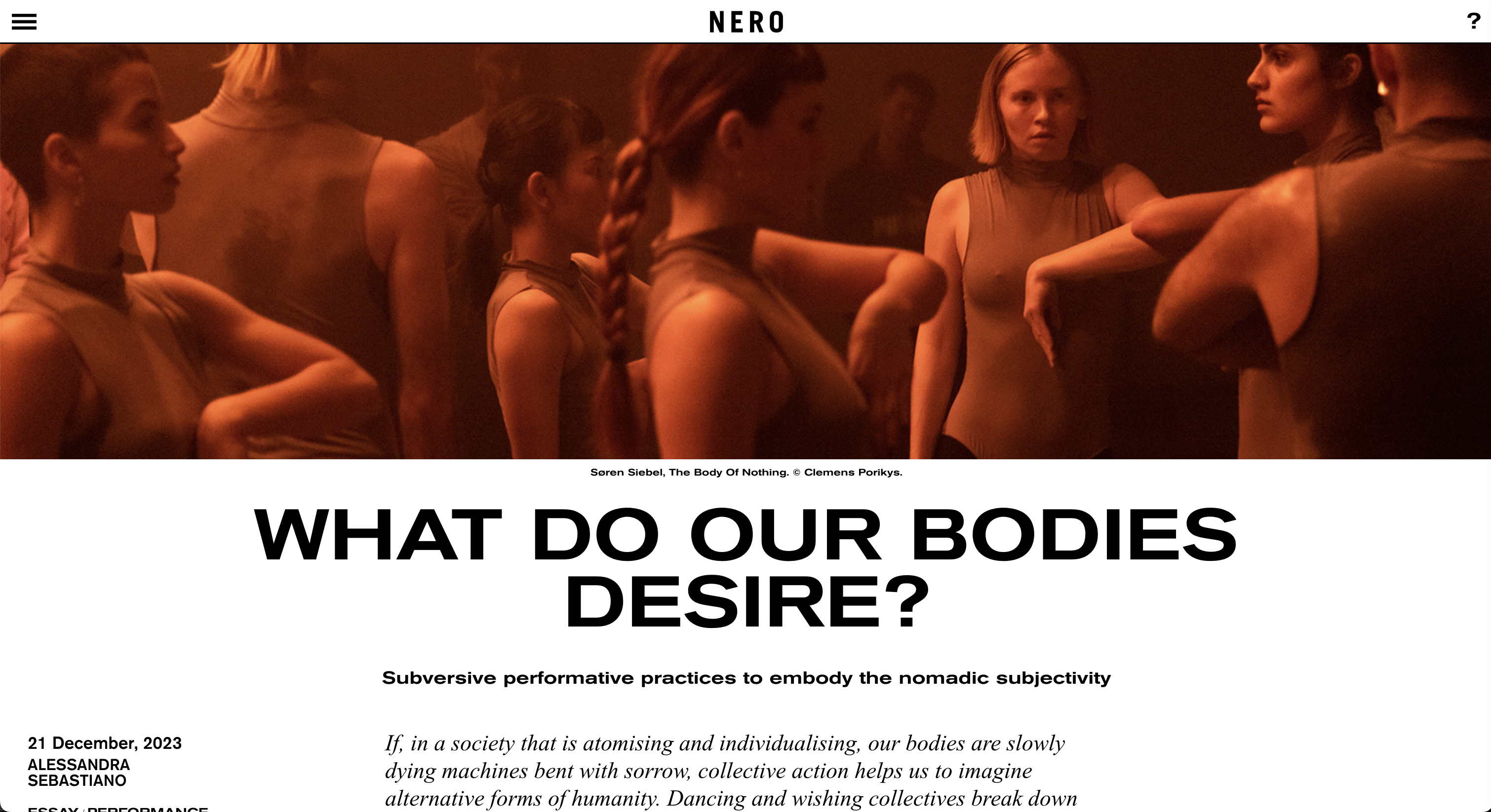 Article in NERO EDITIONS, IT
