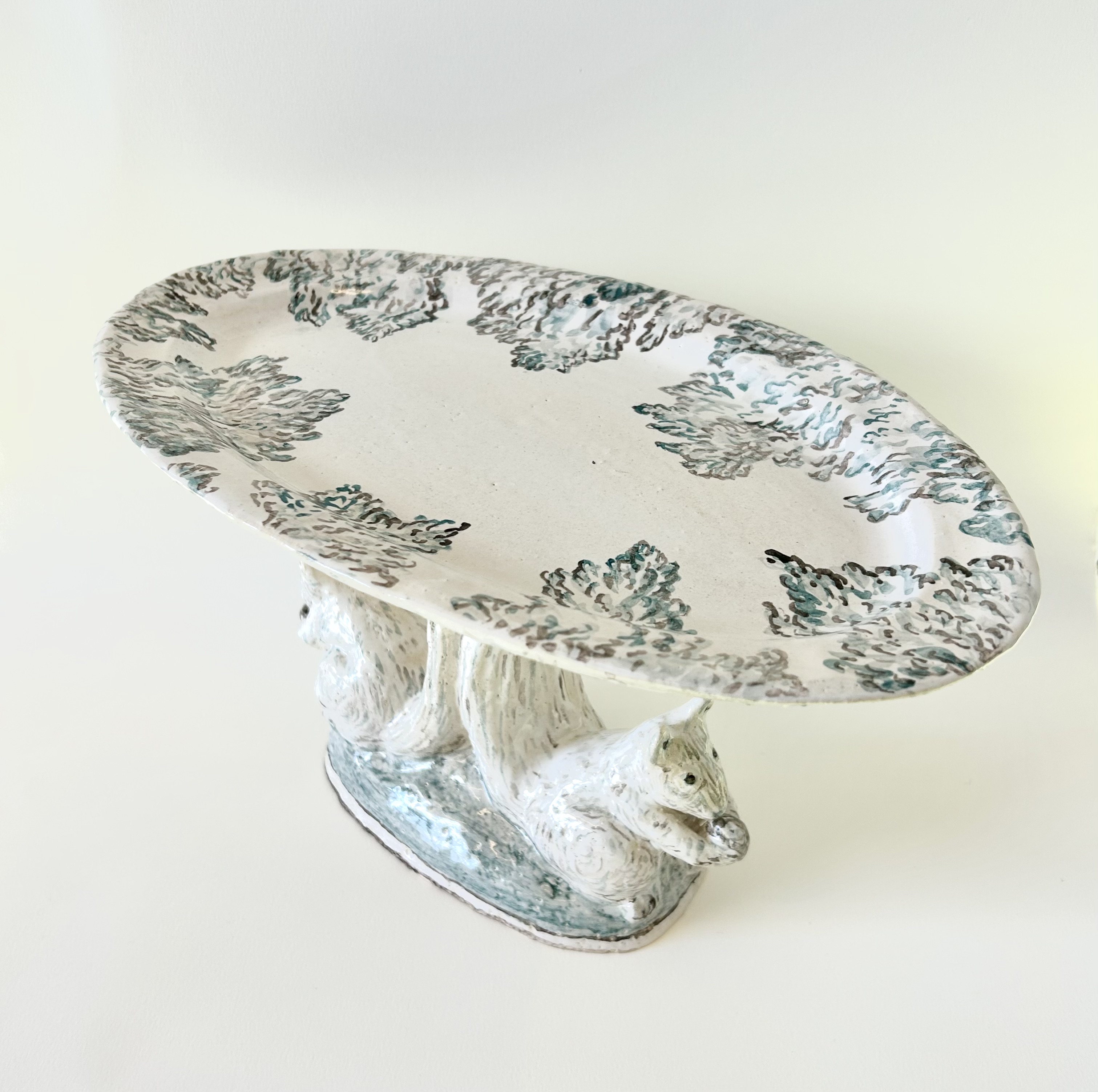 plate with squirrels (view 1), glazed stoneware