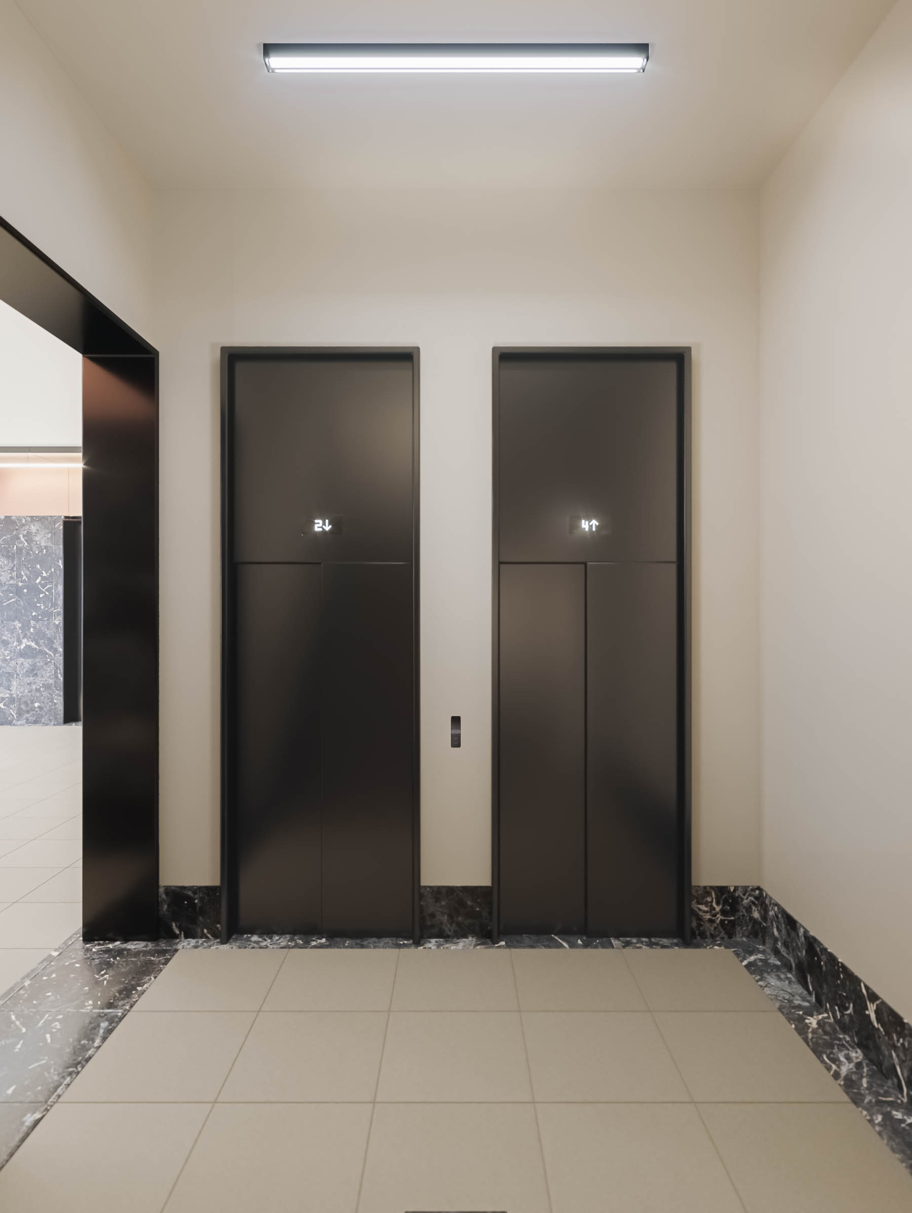 Rendering of the elevators within the staircase.