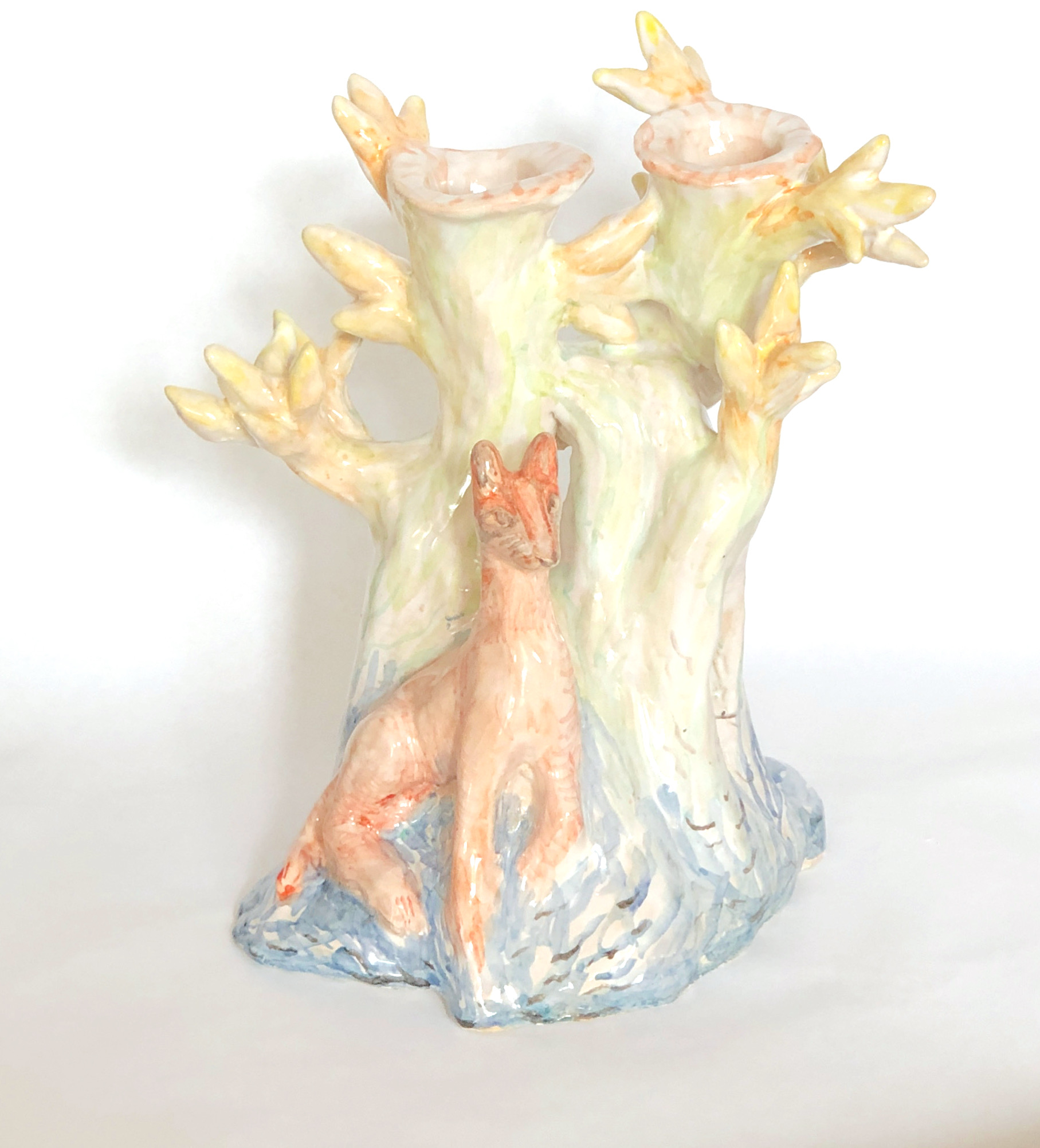 fox candle holder, glazed stoneware