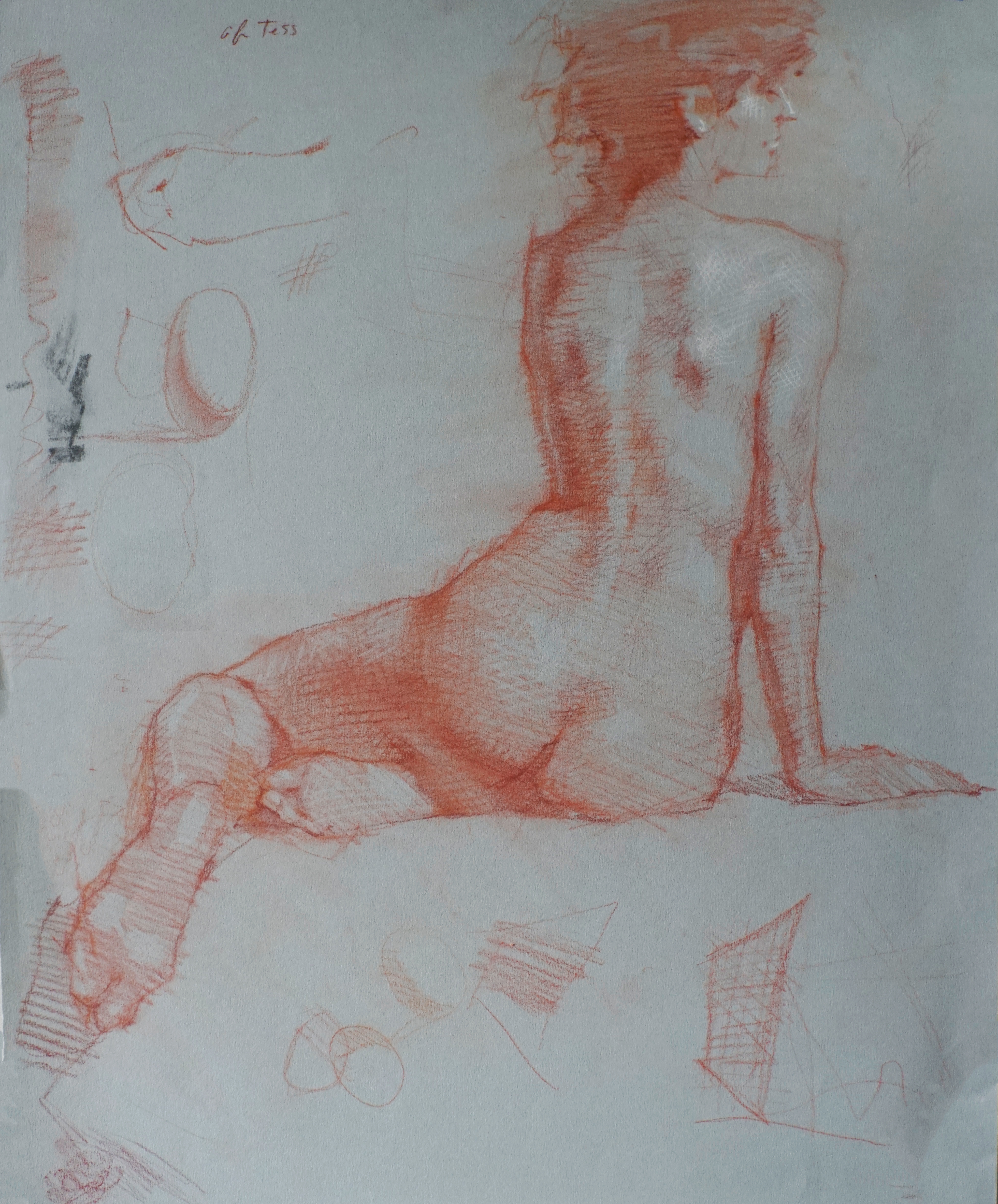 Boston Figure Back Study, Red Chalk, 19.5x25.5'', $375