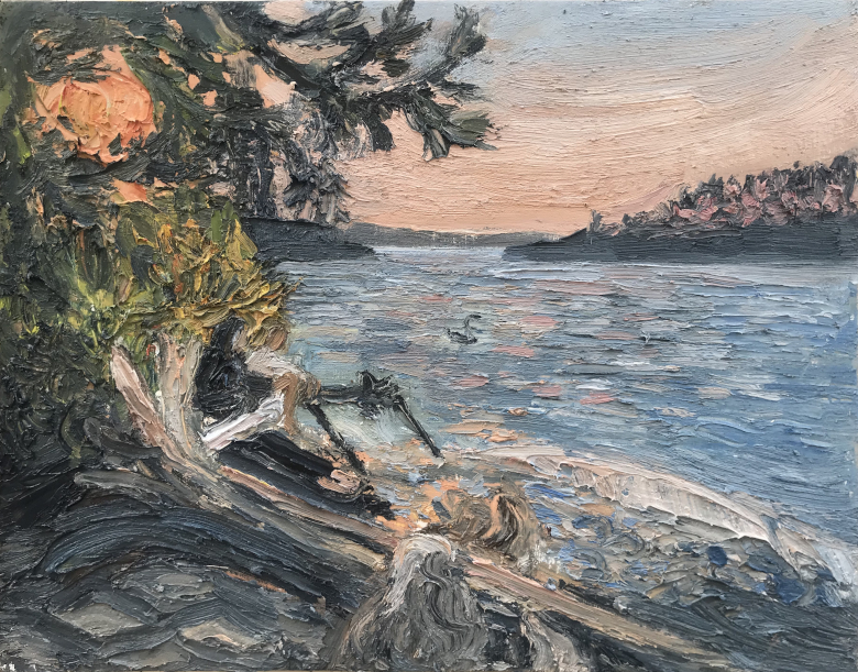 Sunset at Deception Pass, 2021, Oil on panel, 11.75 x 15 in. $1,100