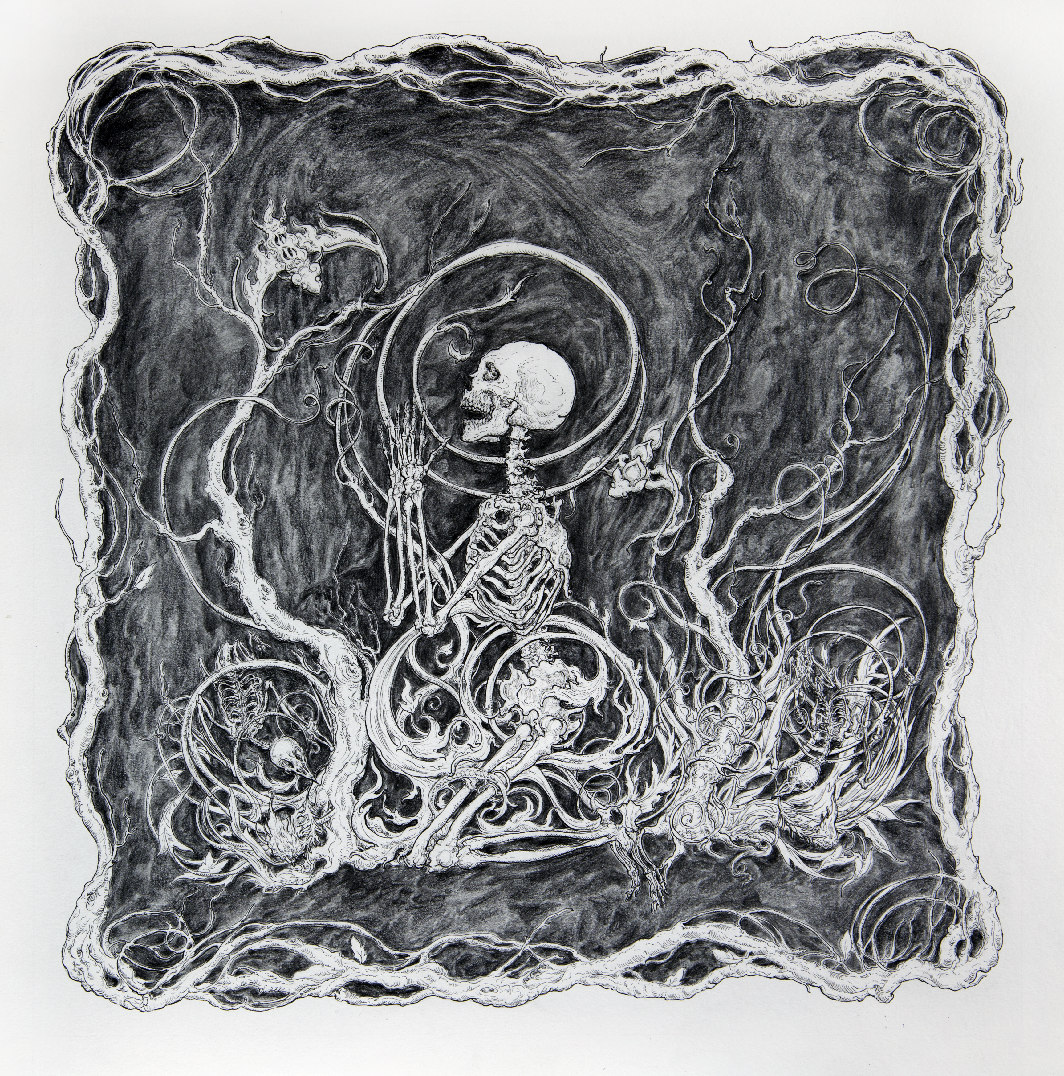 "Reconnect" Commission with Eomac, released on Eotrax record label. 40 x 40 cm. Liner pen and pencil on paper.