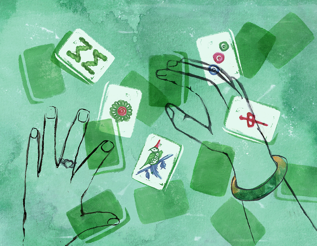 Singapore Sketches, Mahjong, jade bangle, illustration