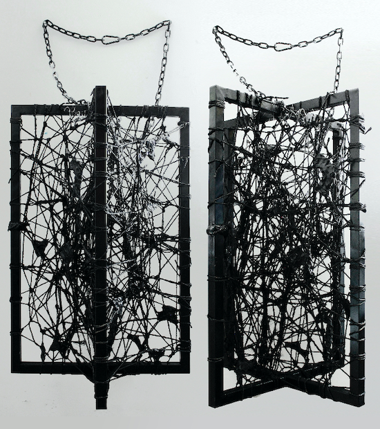 Óbice, 2023. 90x60x60cm Steel, rope, clay and chain