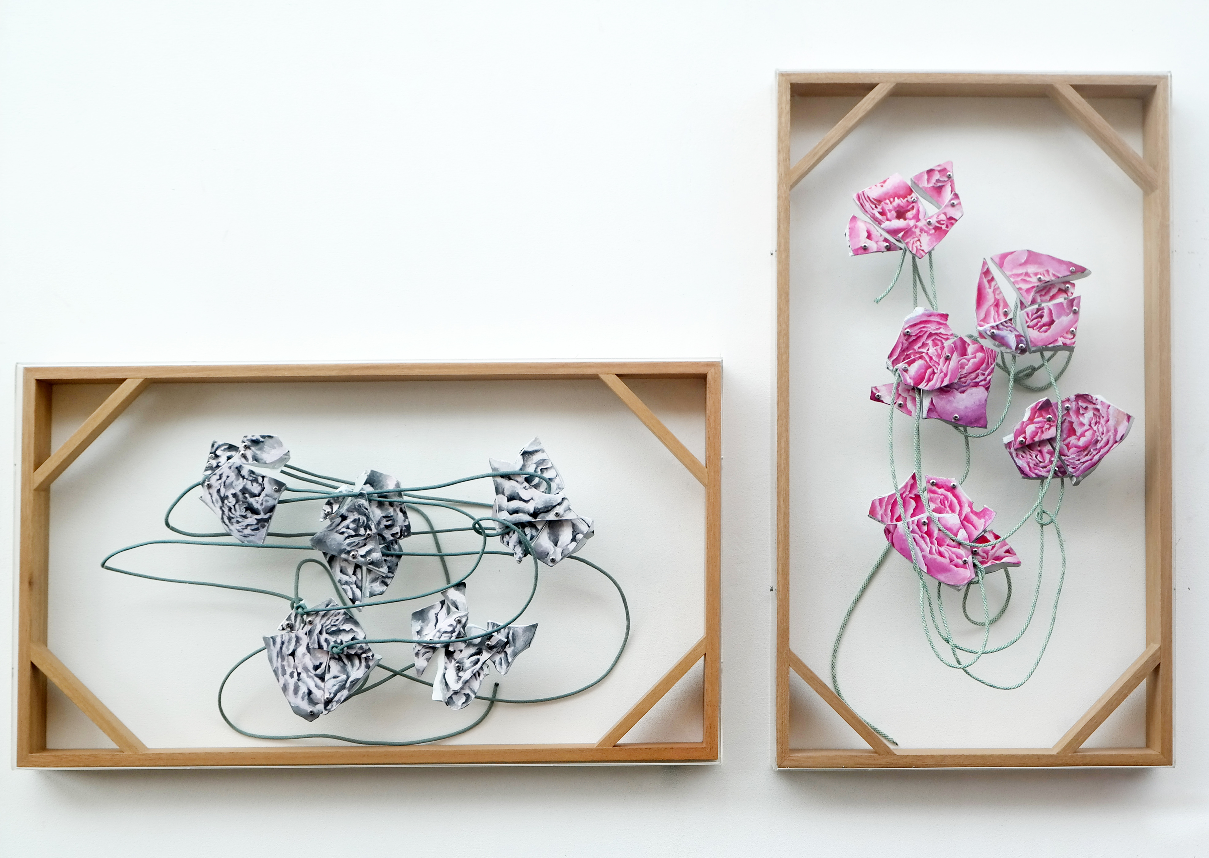 Weekend Noise #1 | 2022 | Wood, acrylic, resin, cord, acrylic paint | 70 x 40 x 5 cm x 2 pcs