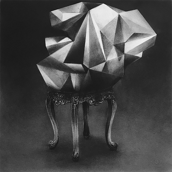 Meteorito, 2018. Charcoal on paper, 15 x 15 inches.