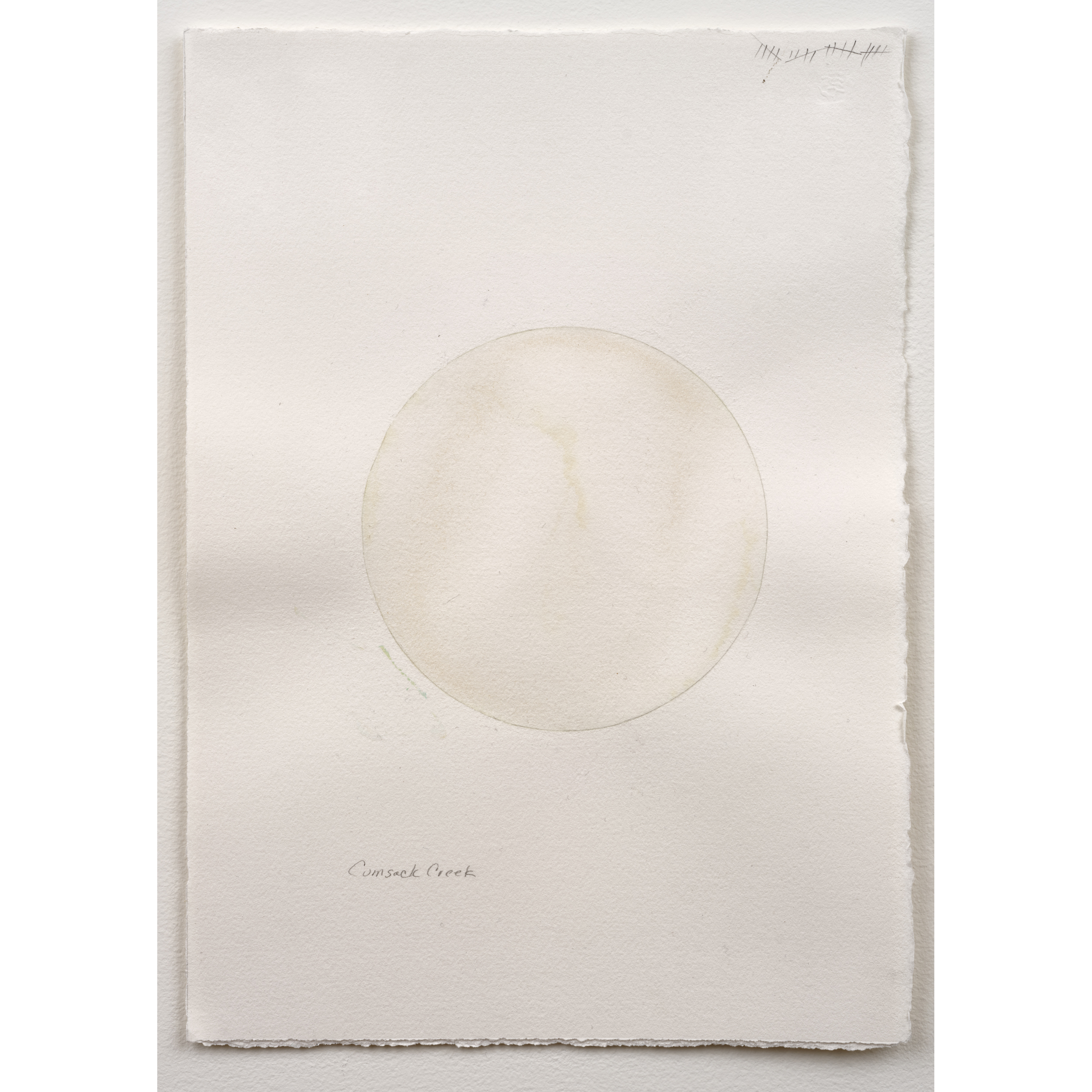 Judith Williams, Cumsack Creek (circle), 2011. 28 x 35 cm / 10 3/4 x 13 3/4 in. Creek water on paper (20 layers). Collected by JW.