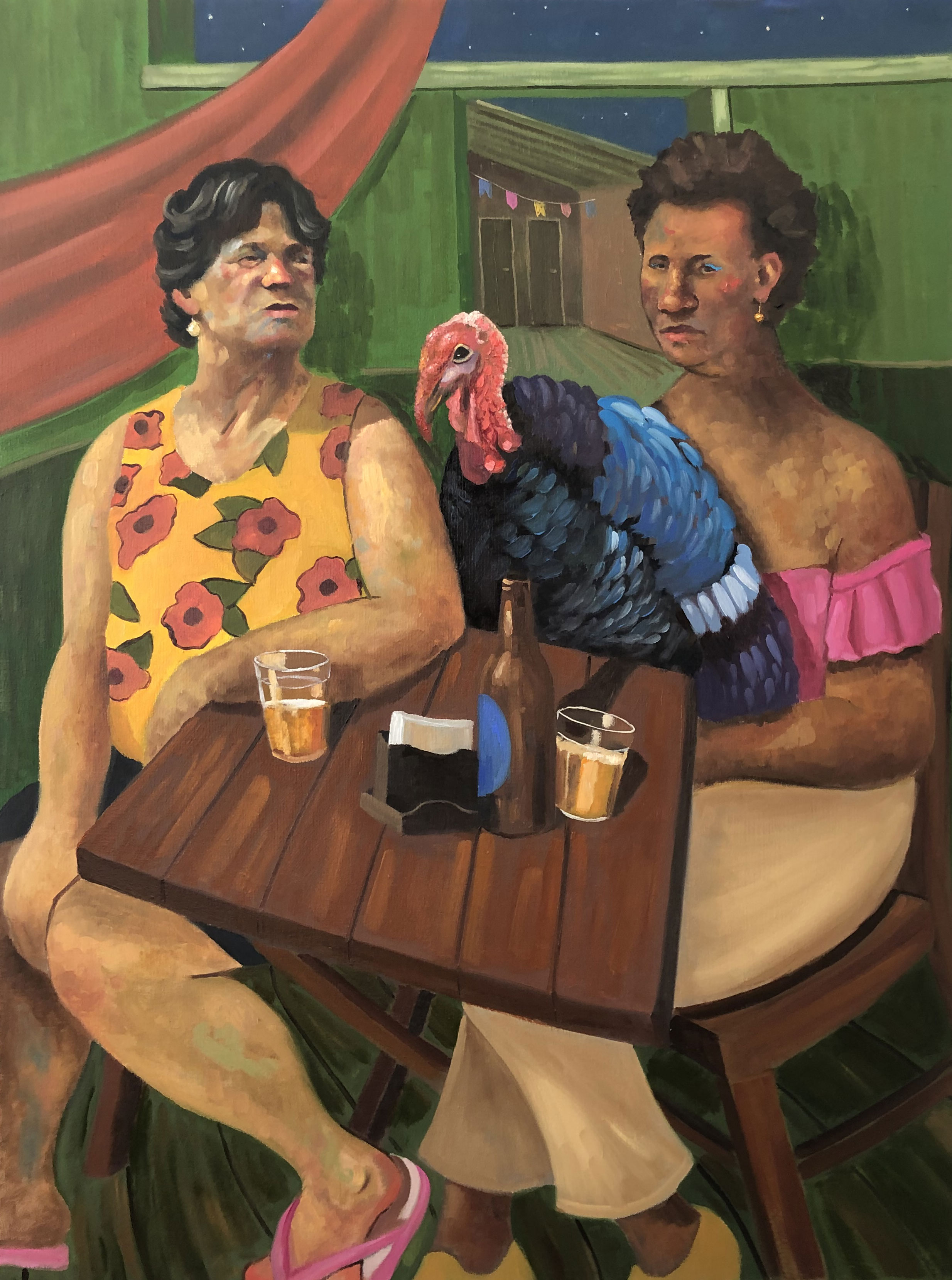 Duas amigas na noite, 2024. Óleo sobre tela, 60 x 80 cm.