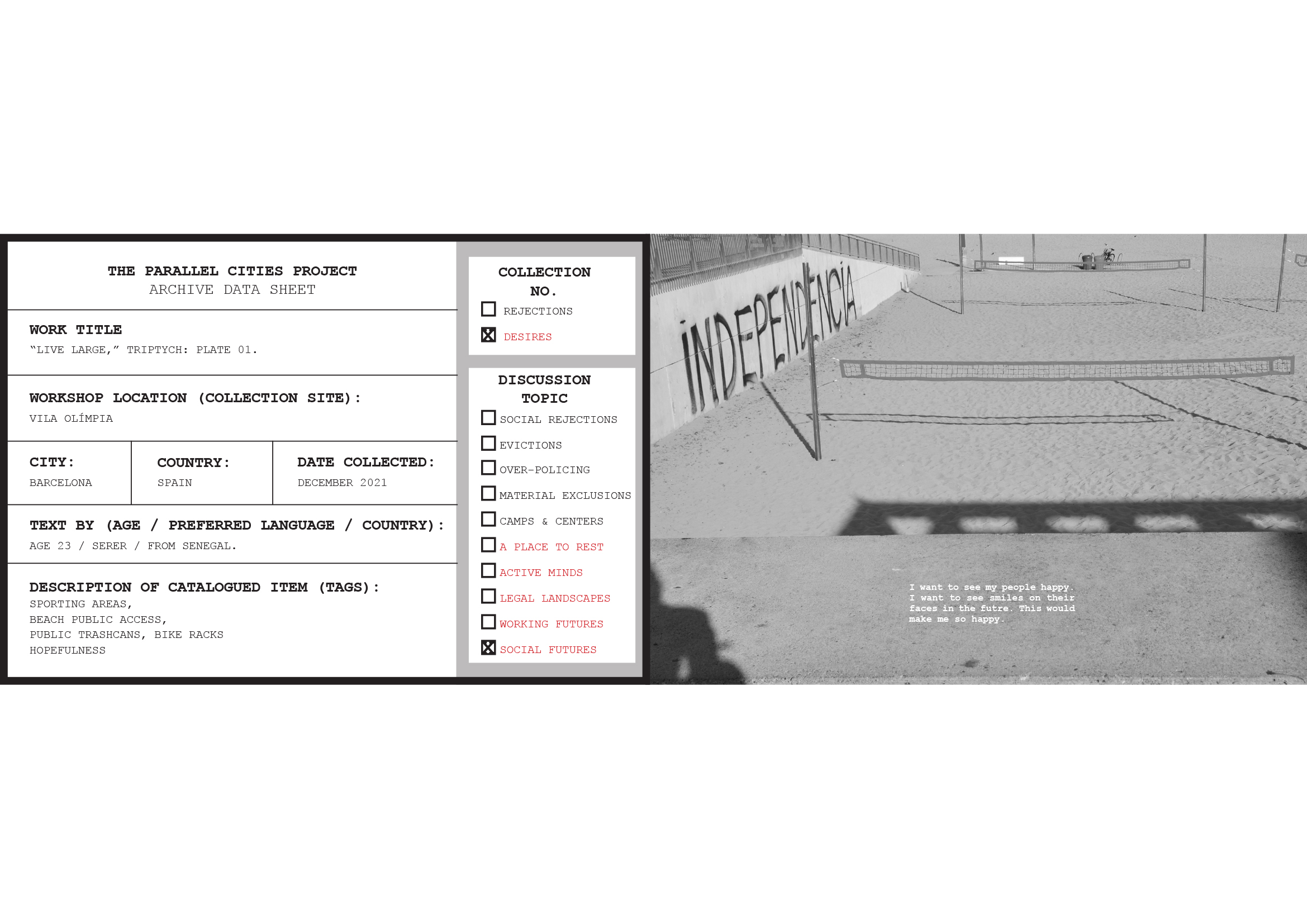Triptych, plate 01, COLLECTION 02: Desires // Chapter 02.5 “Social Futures.” Workshop in Vila Olímpica, Barcelona ES. 