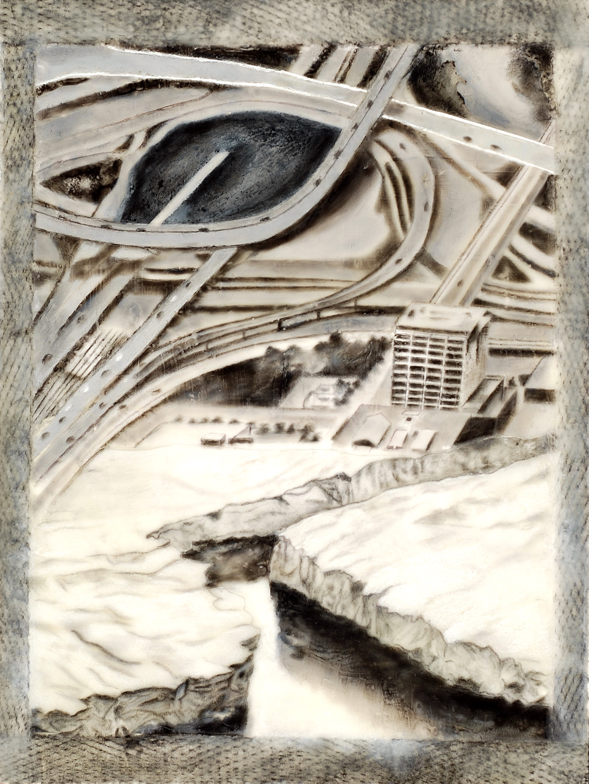 Cause and Effect, 2018, encaustic and mixed media, 12 X 9 inches