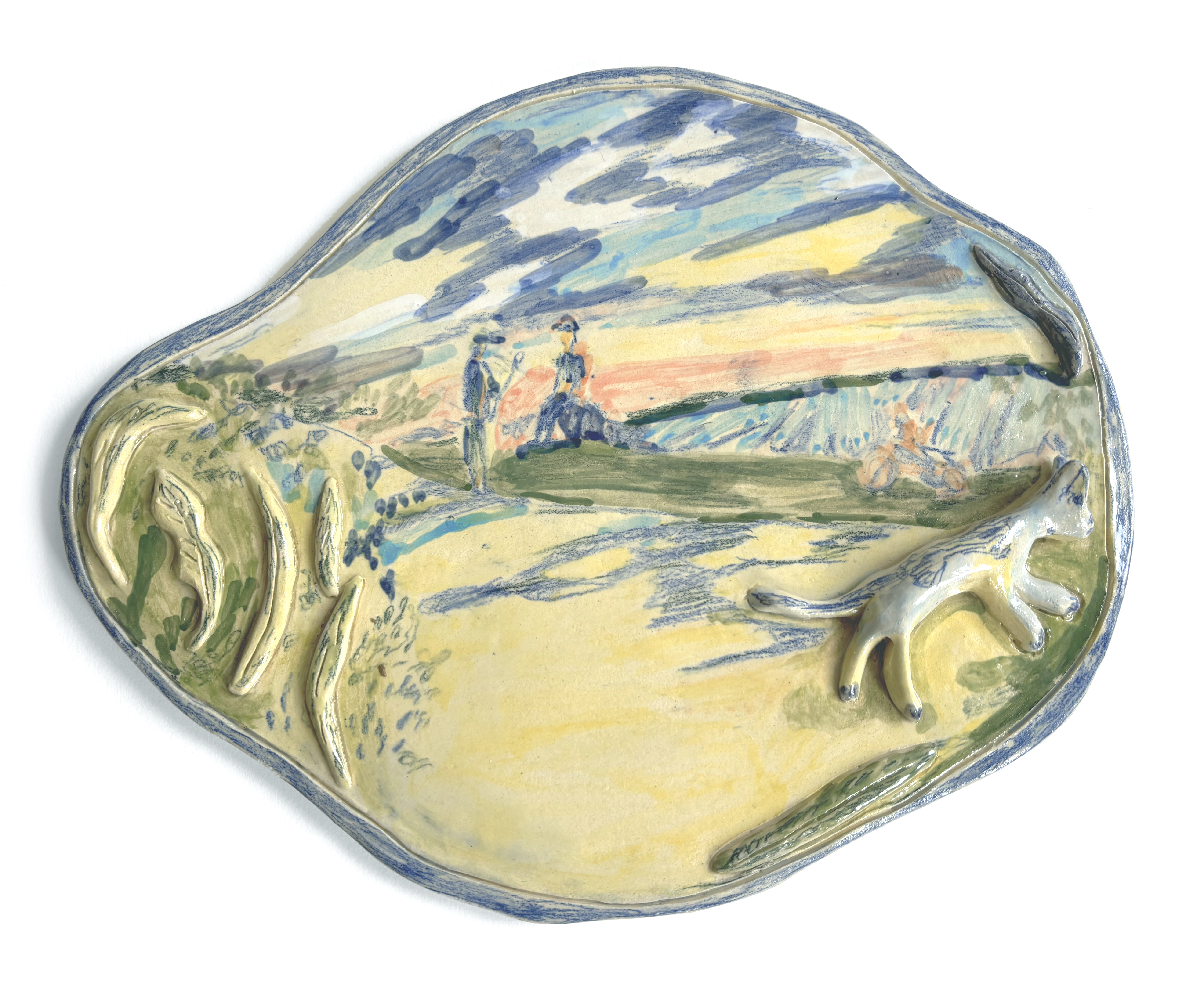 „Hiking with Asia and Damian", H22cm x W28cm, glazed ceramics, 2024