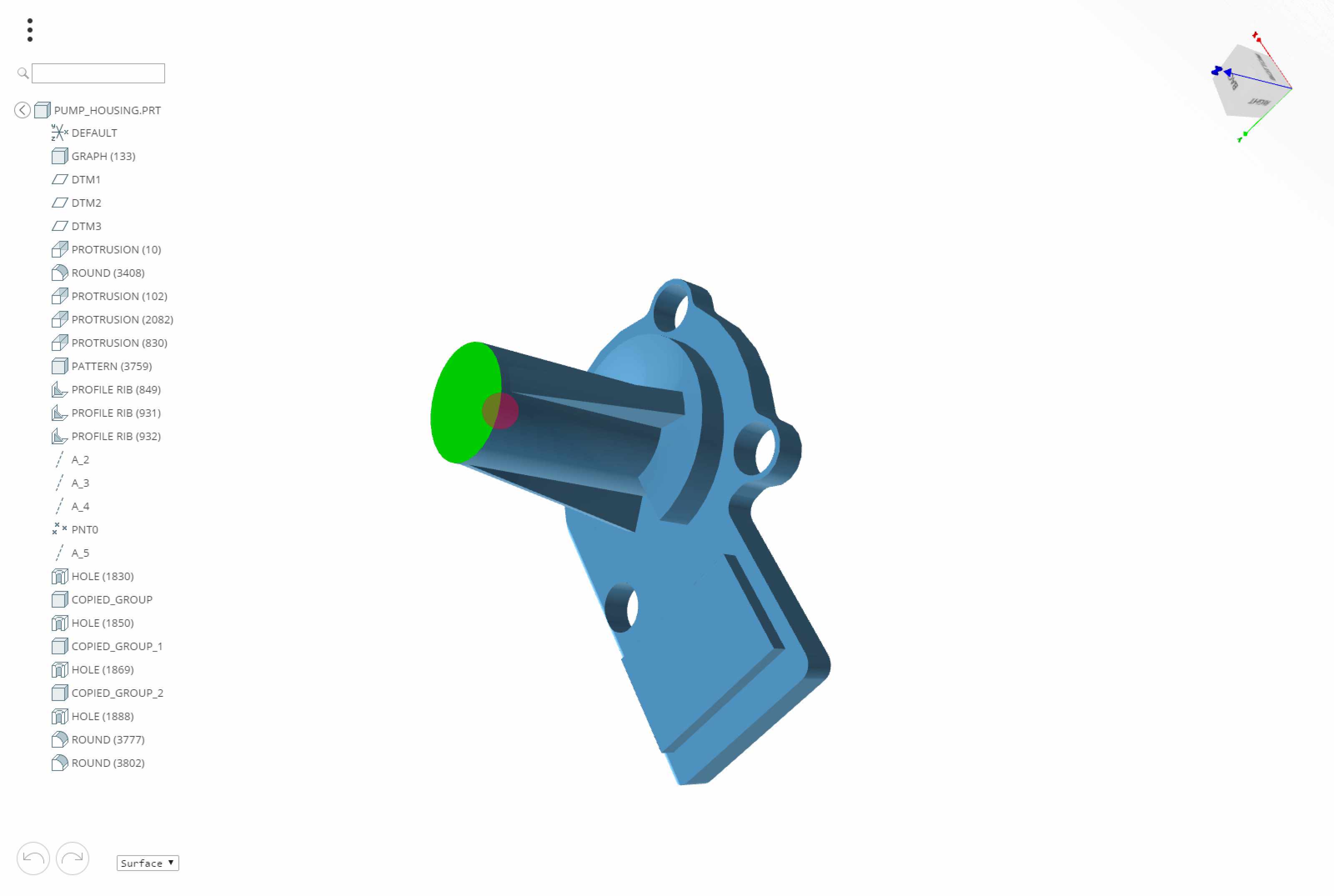 Selecting a section in the model.