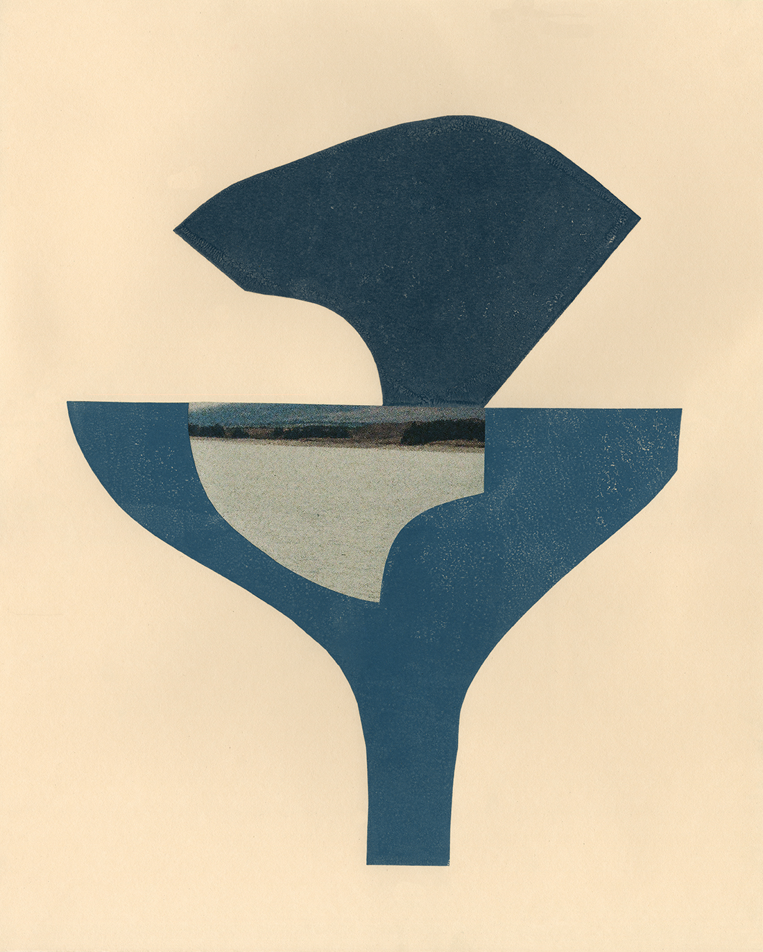 Blue Reflection, 2019, newsprint & ink on paper