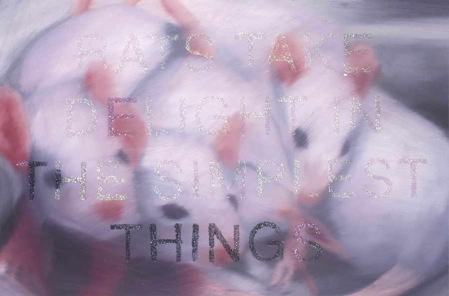 Rats take delight in the simplest things, oil and glitter on paper, 12 x 18, 2010