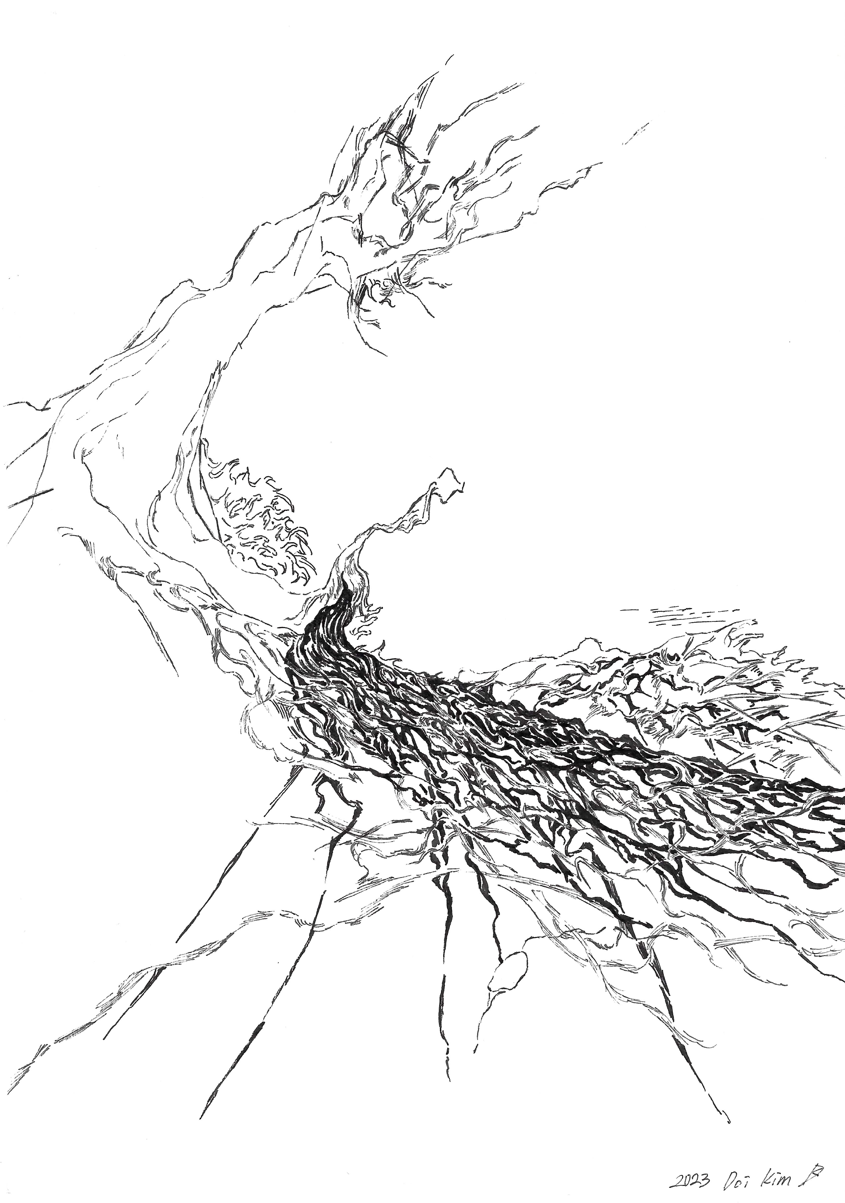 Stream, archival pen on paper, 6x8 in / 14.8x21 cm