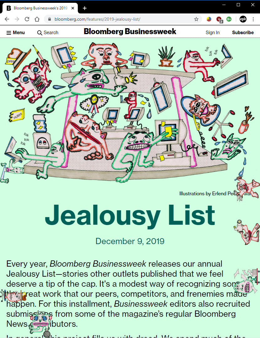 Bloomberg Businessweek, 2019 https://www.bloomberg.com/features/2019-jealousy-list/