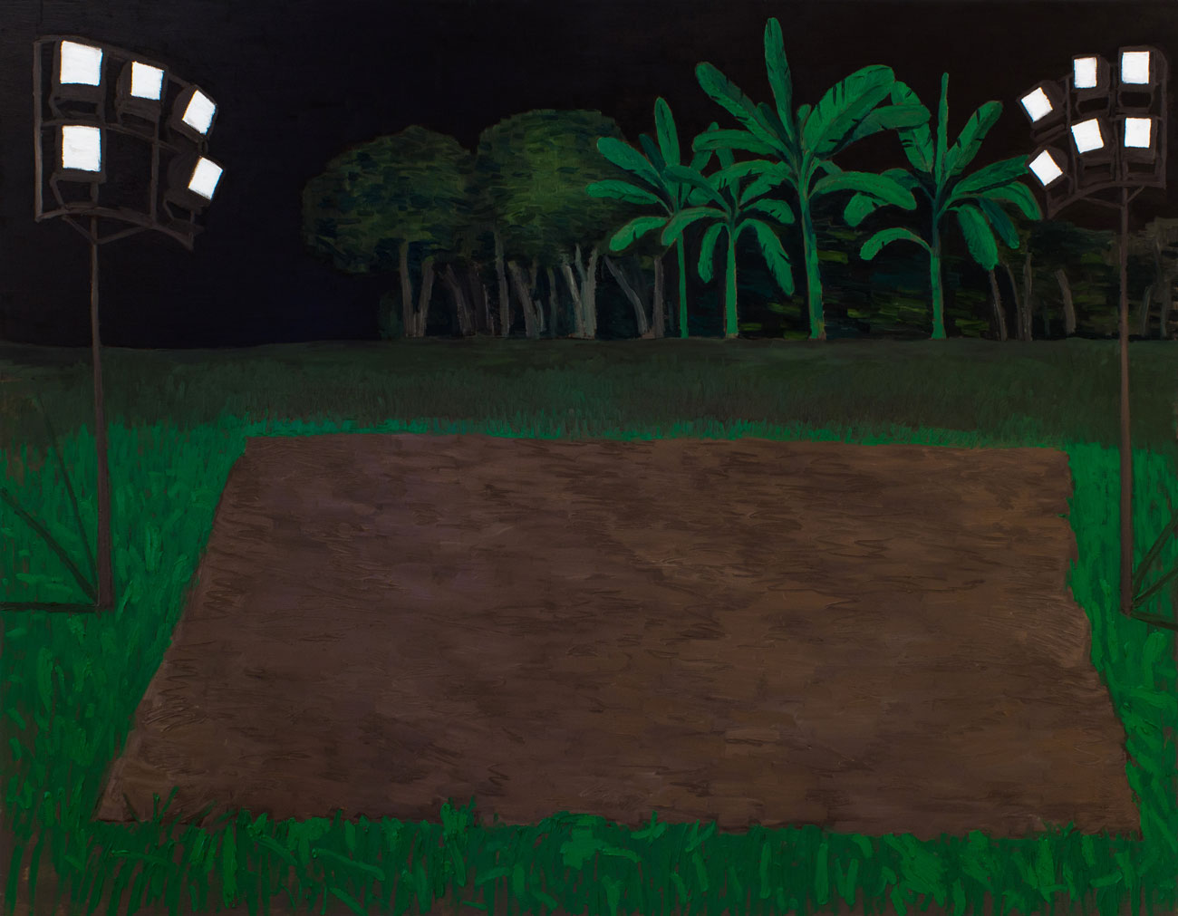 Paisagem com holofotes, 2017, &oacute;leo sobre tela, 140 x 180 cm