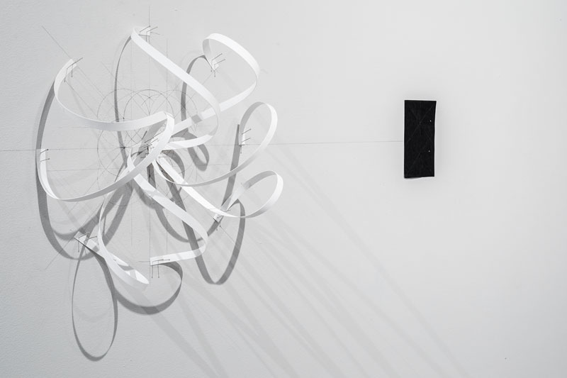 Amina Ahmed, Pondering the Fish, 2019, a drawing on site: graphite, paper, cotton thread, copper, light, mirror, water, shadow, paint.  Photo credit: Rafael Gamo.