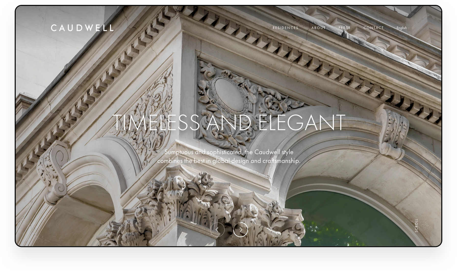 Homepage reads "Timeless and elegant"