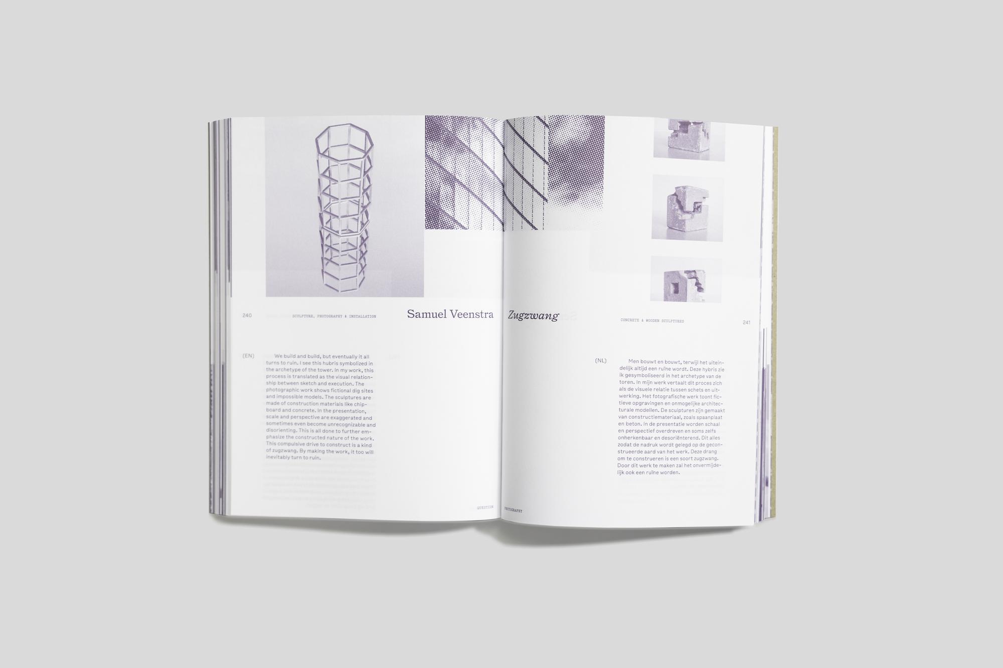 The catalog ‘A Gesture’ showcases the work of 180 graduates from the University of the Arts Utrecht that have each made a gesture in their own way. Their gestures are explored through themes of Approach, Arouse, Merge, Question and Revive. These themes allow for a categorisation based on stories, rather than studies. The book contains a total of 310 pages and is printed using offset technique. It's wrapped in a screen-printed sleeve complimented by a green elastic-band that holds everything in place.