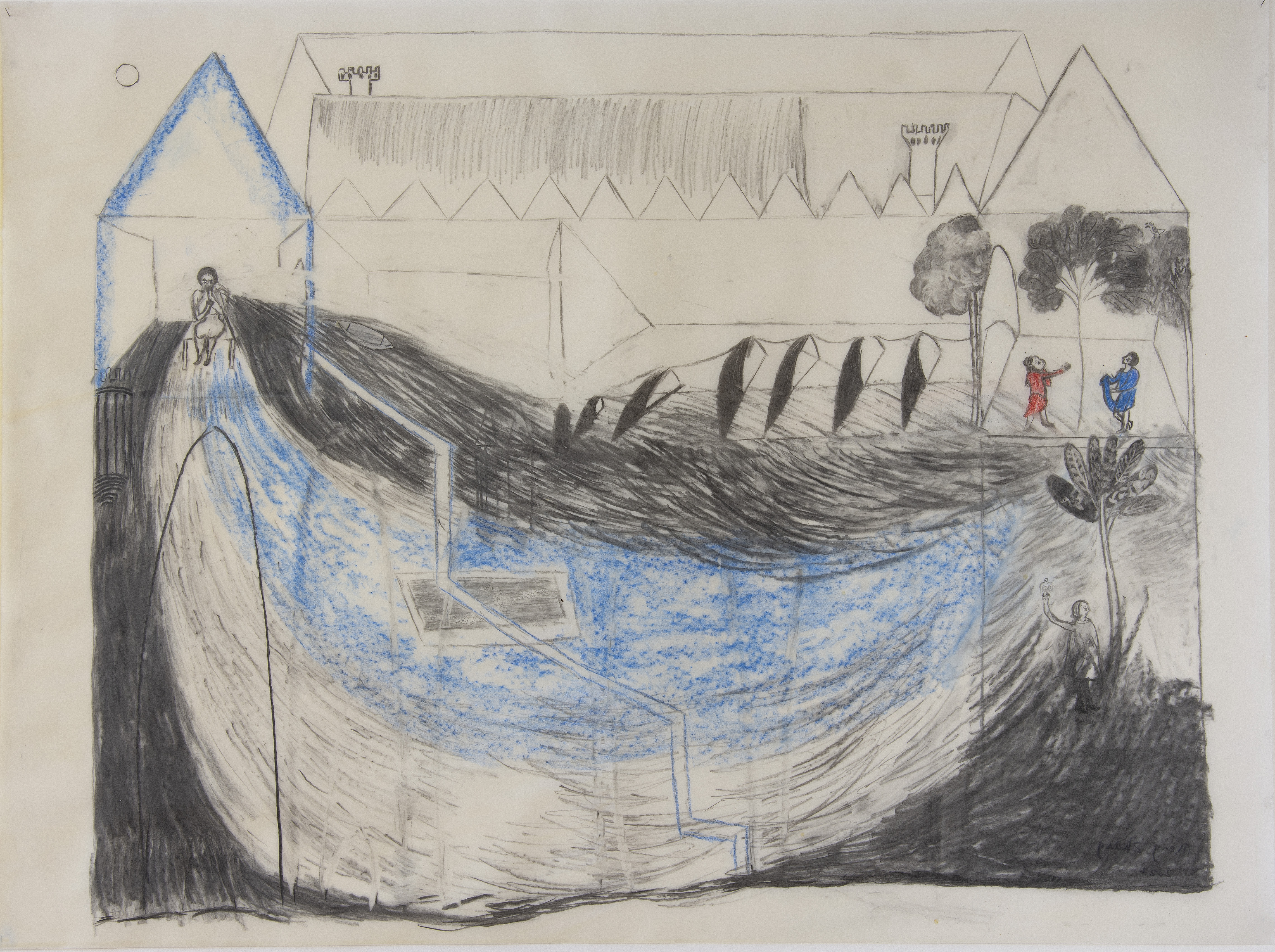 Your sadness is bright 120 x 90 cm 2022 Charcoal, pastel, wax on transparent paper