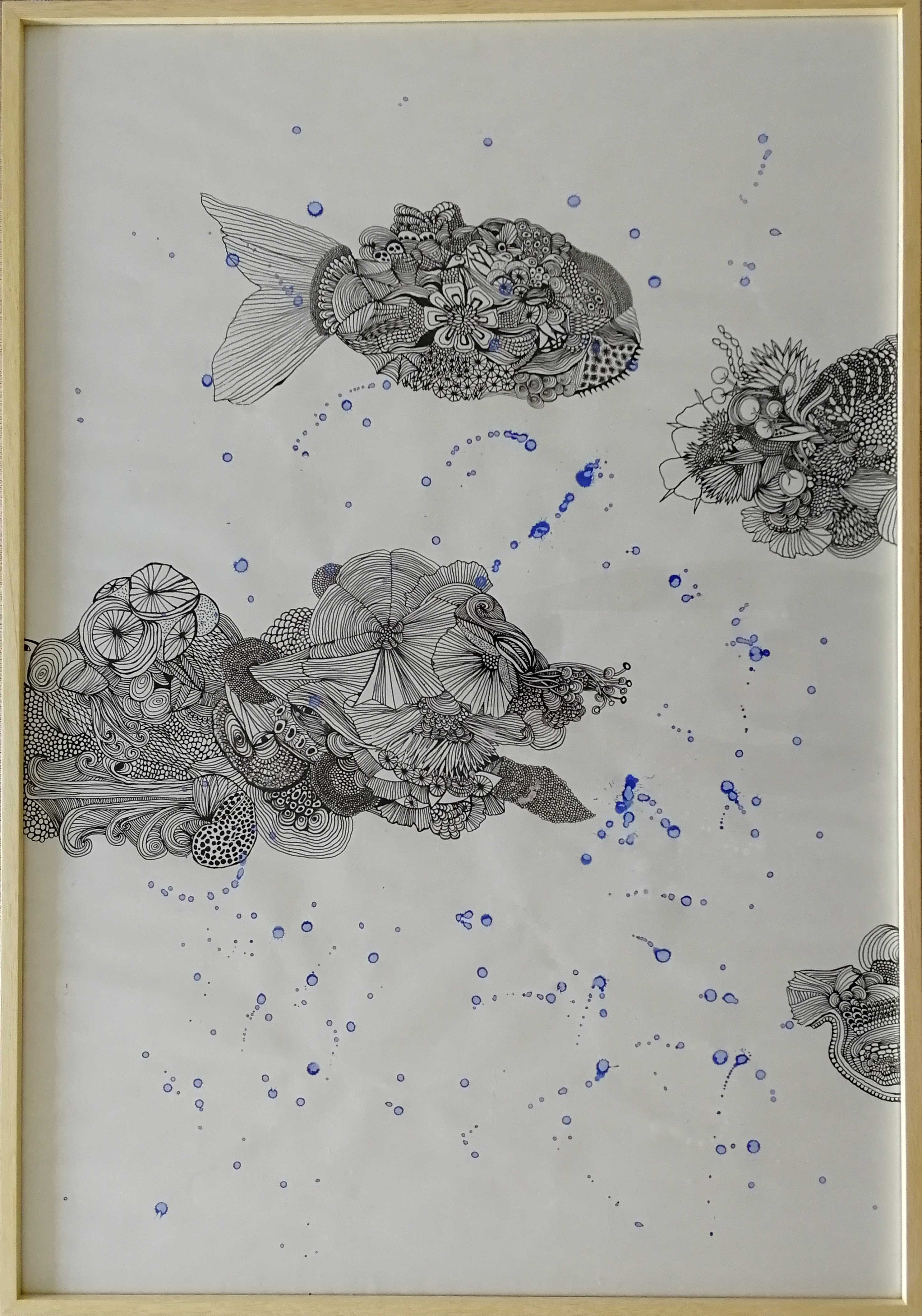 Jungla coral / Selva del mar, 2022. 100x70cm. Kuitukärki, akryylimustetussi ja guassi paperille.