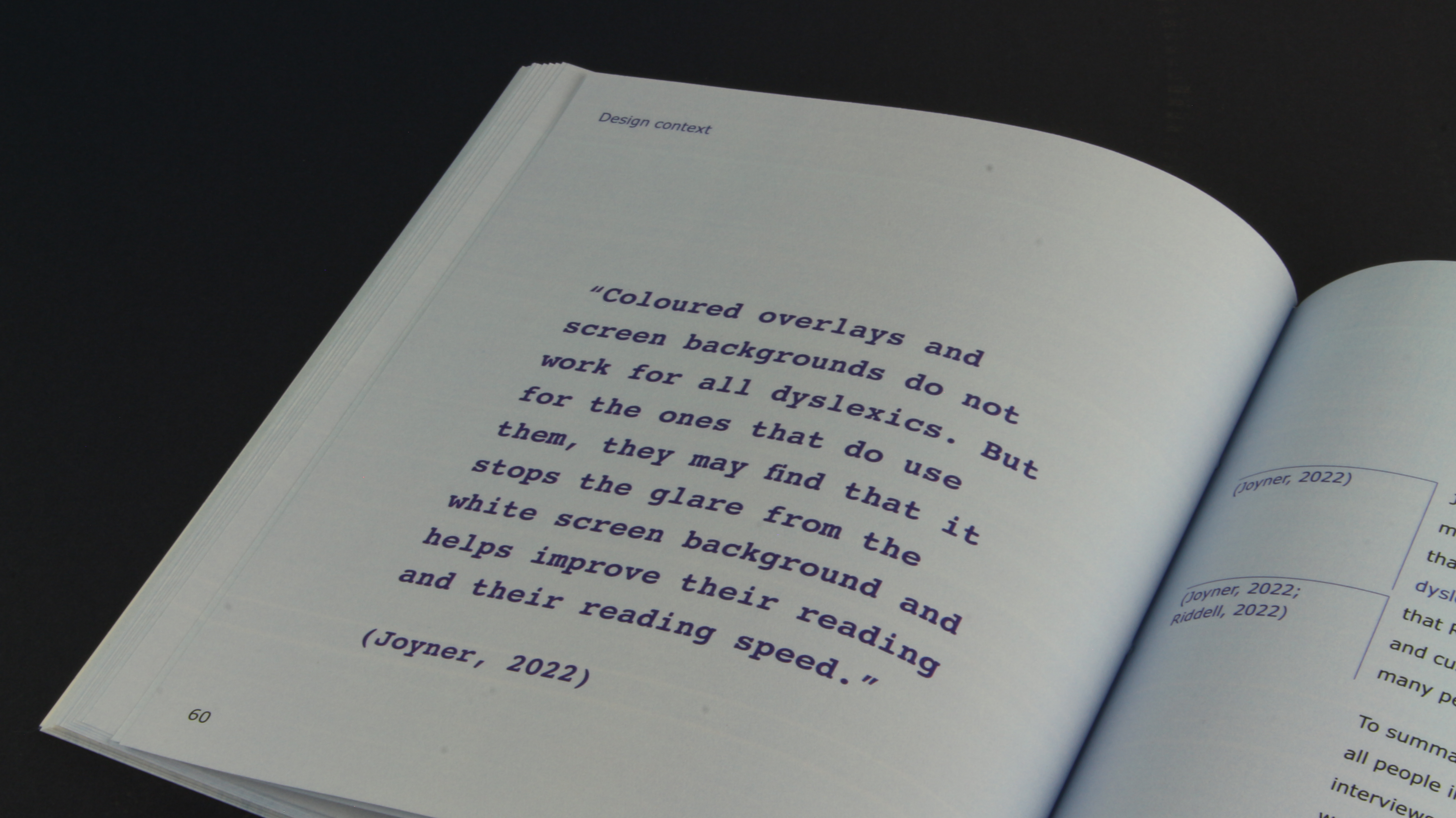 Designed dissertation spread showing interview quote