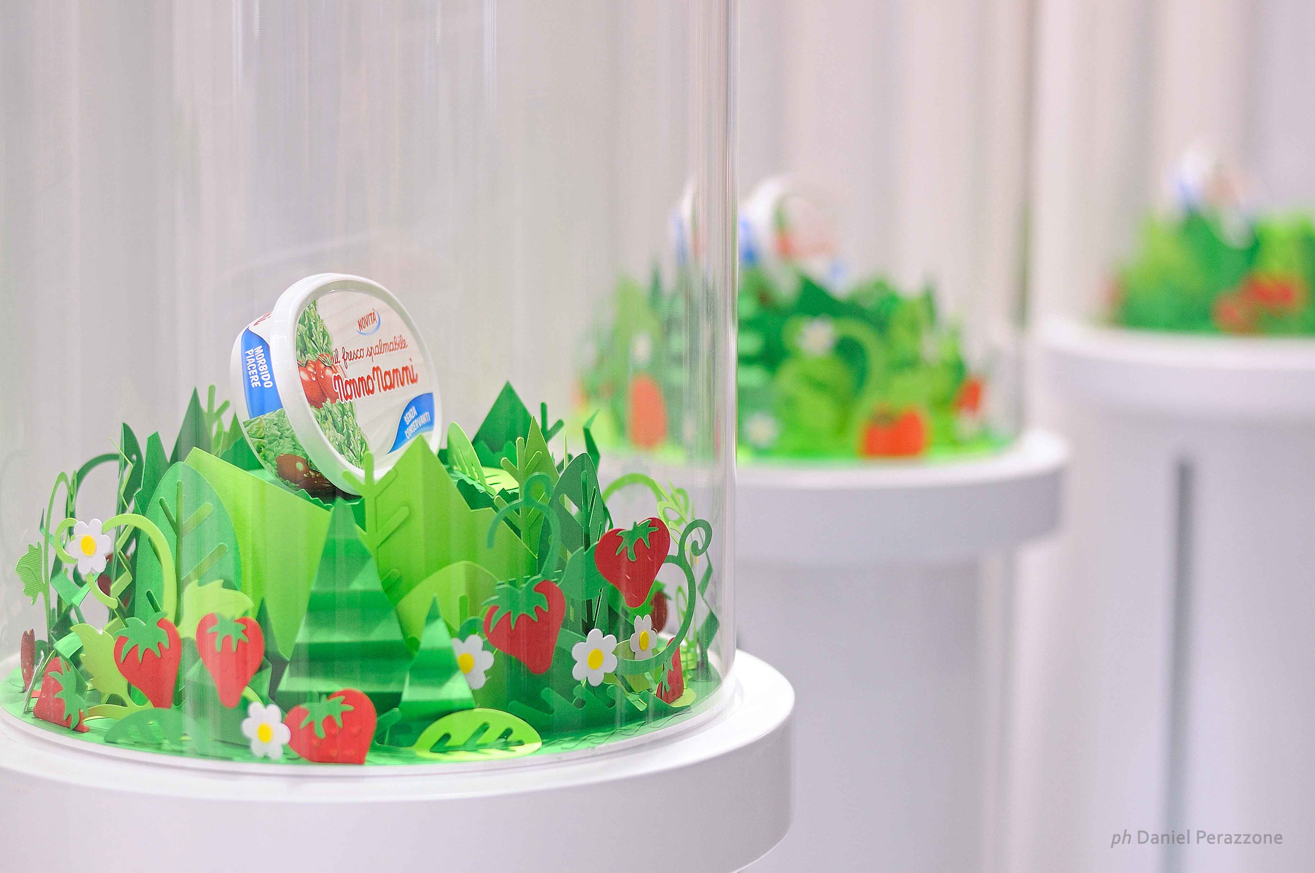 Nonno Nanni &mdash; Display Cases at CIBO Fair Handmade paper display cases created for CIBO, Italy&rsquo;s most important food fair. The showcases presented Nonno Nanni&rsquo;s signature products alongside fresh vegetables, celebrating authentic Italian cooking and inspiring visitors to create delicious recipes the Italian way