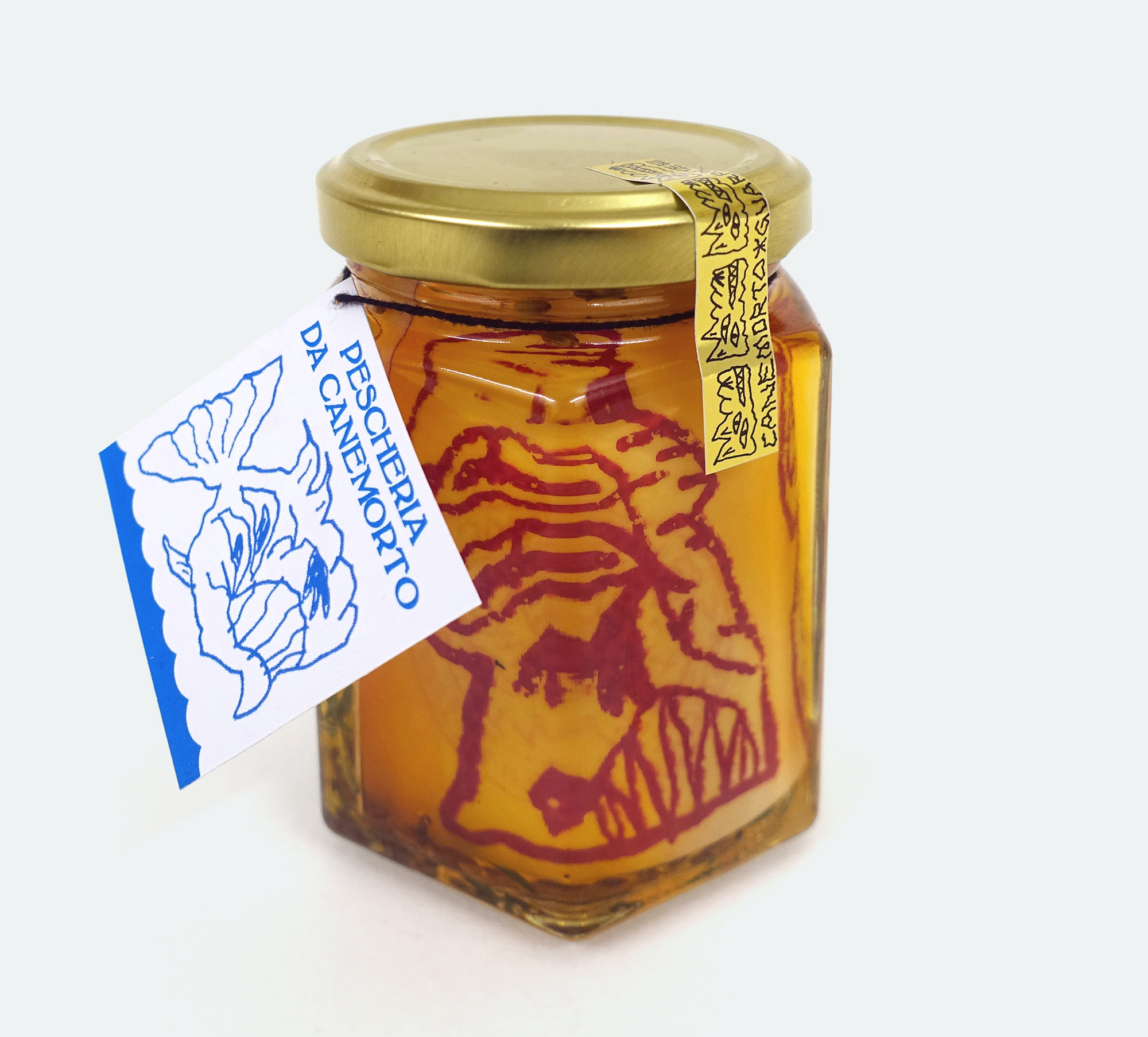 DRAWING IN OILhand-coloured screen print on hand-stamped paper in sunflower oil, produced by MATTA, 15x7cm, 2023 · info