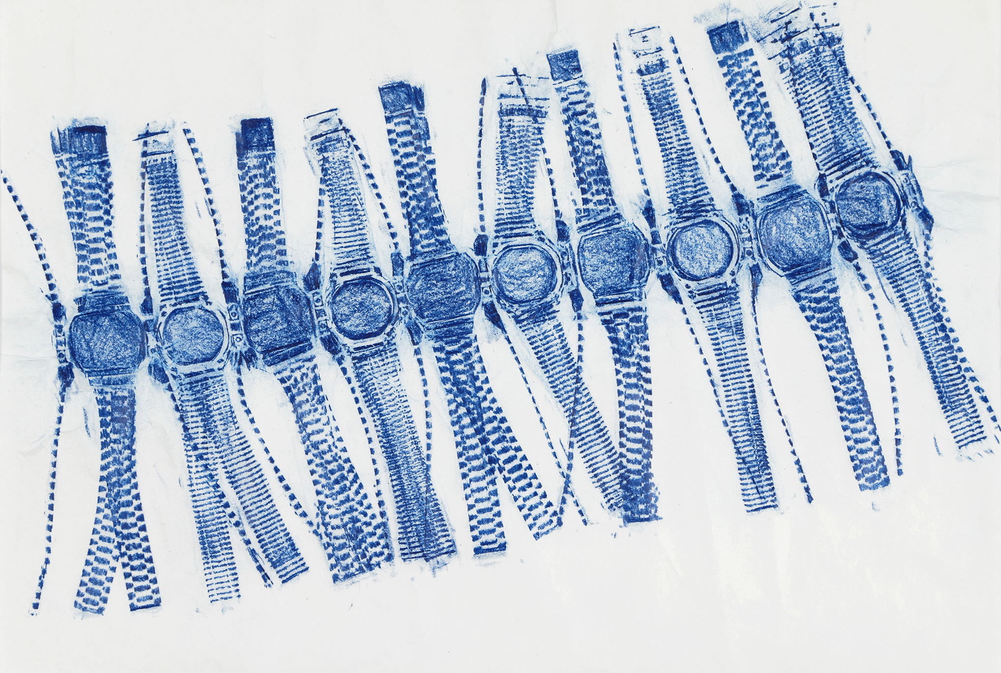 Digital Watch, 2015. Frottage, 12 5/8 x 18 1/2 inches (32.1 x 47 cm)