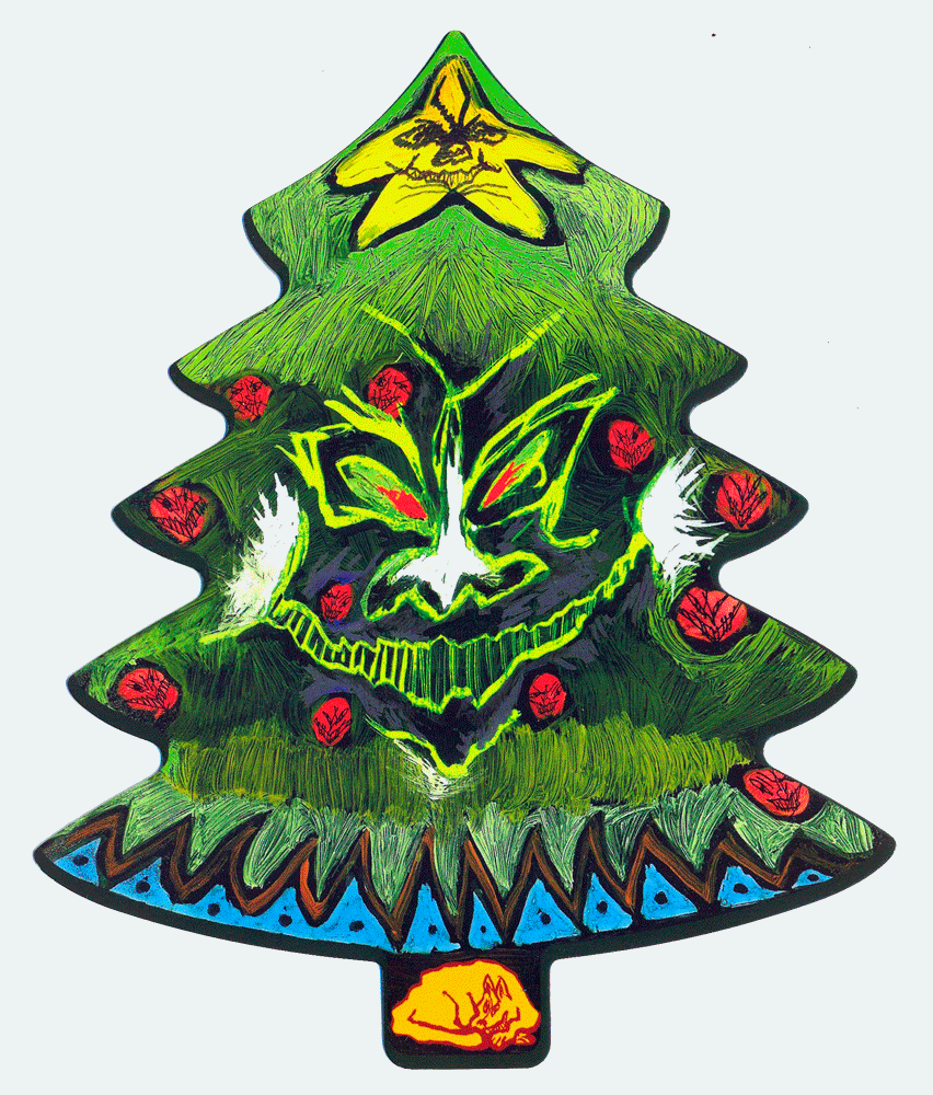 EVIL CHRISTMAS CARDShand-written postcard, produced by Word Out Editions, 17x14cm, 2019 · info