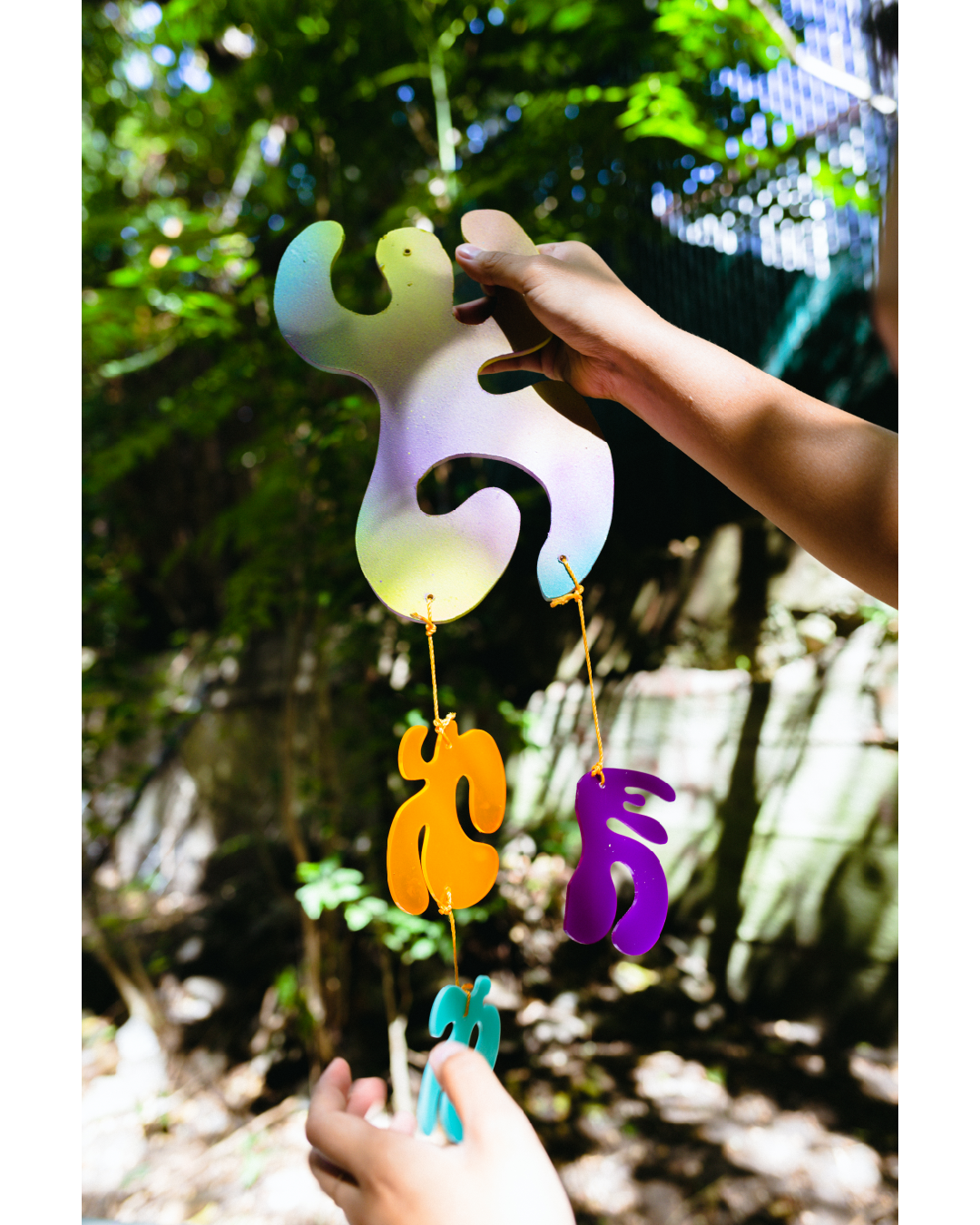 Mobile, 2022, MDF, Acrylic glass, Spray paint, Paracord