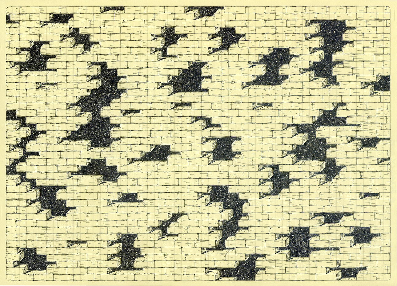 Antoine Desailly Briques, 2012-2024 Série Sampling Encre sur papier 21 x 29,7 cm Courtesy de l'artiste et de Modulab